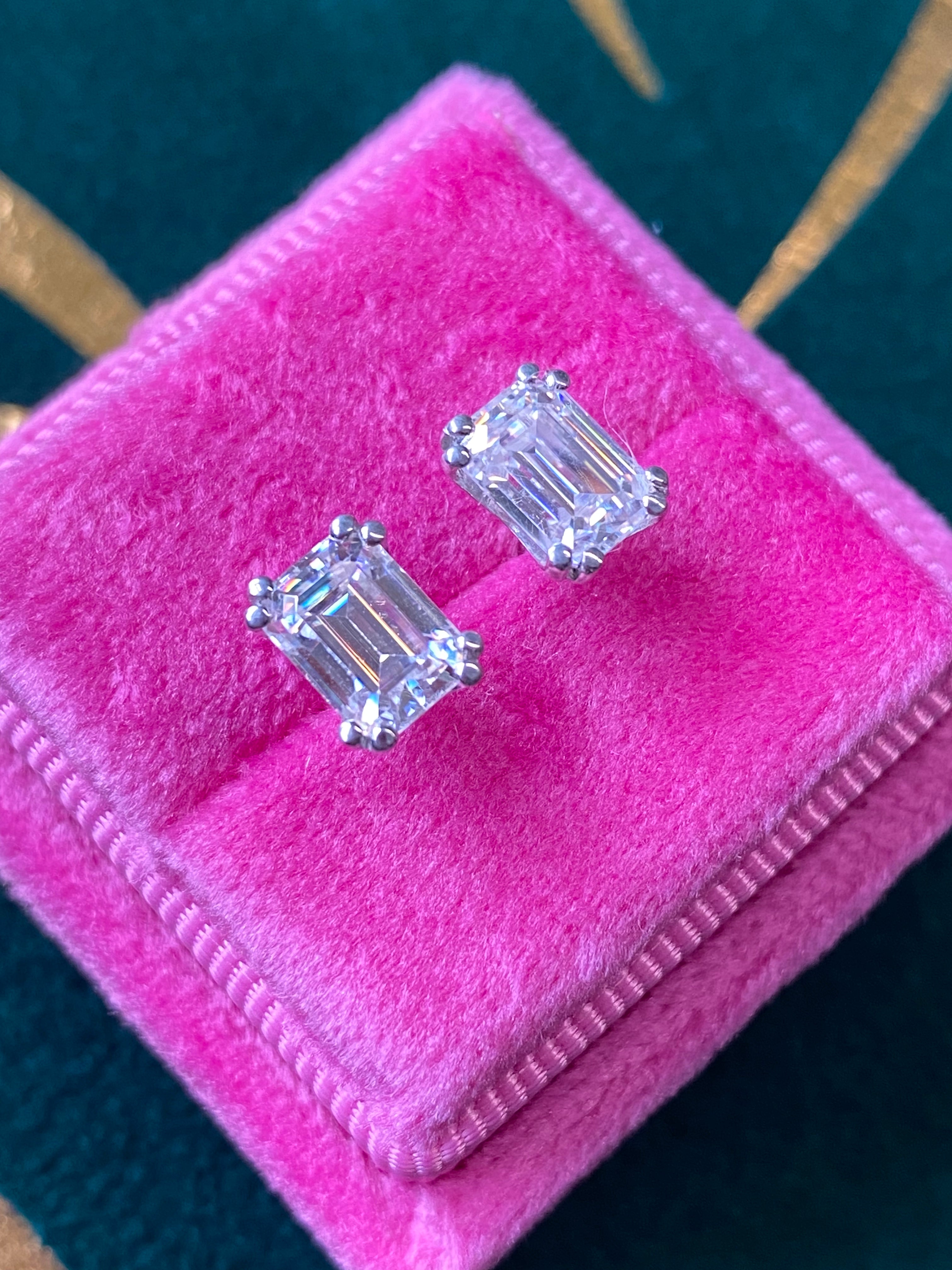1.97 CTW Emerald Cut Moissanite Stud Earrings in Sterling Silver