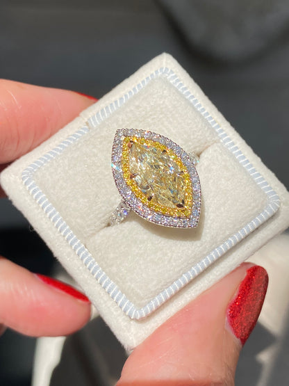 3.21 ctw Marquise Cut Natural Yellow Diamond Engagement Ring in Platinum and 18ct Yellow Gold