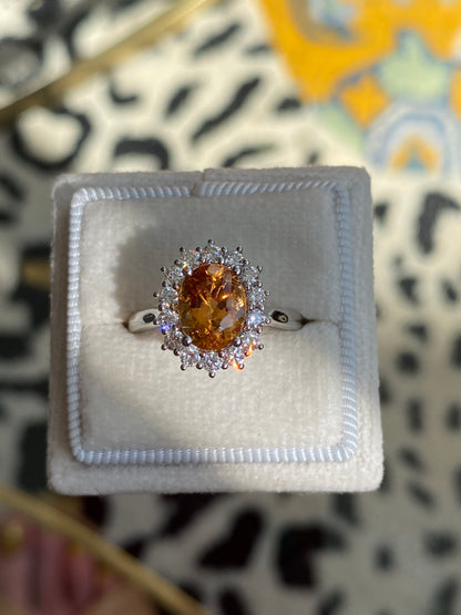 2.46 Carat Golden Topaz and Natural Diamond Ring in Platinum