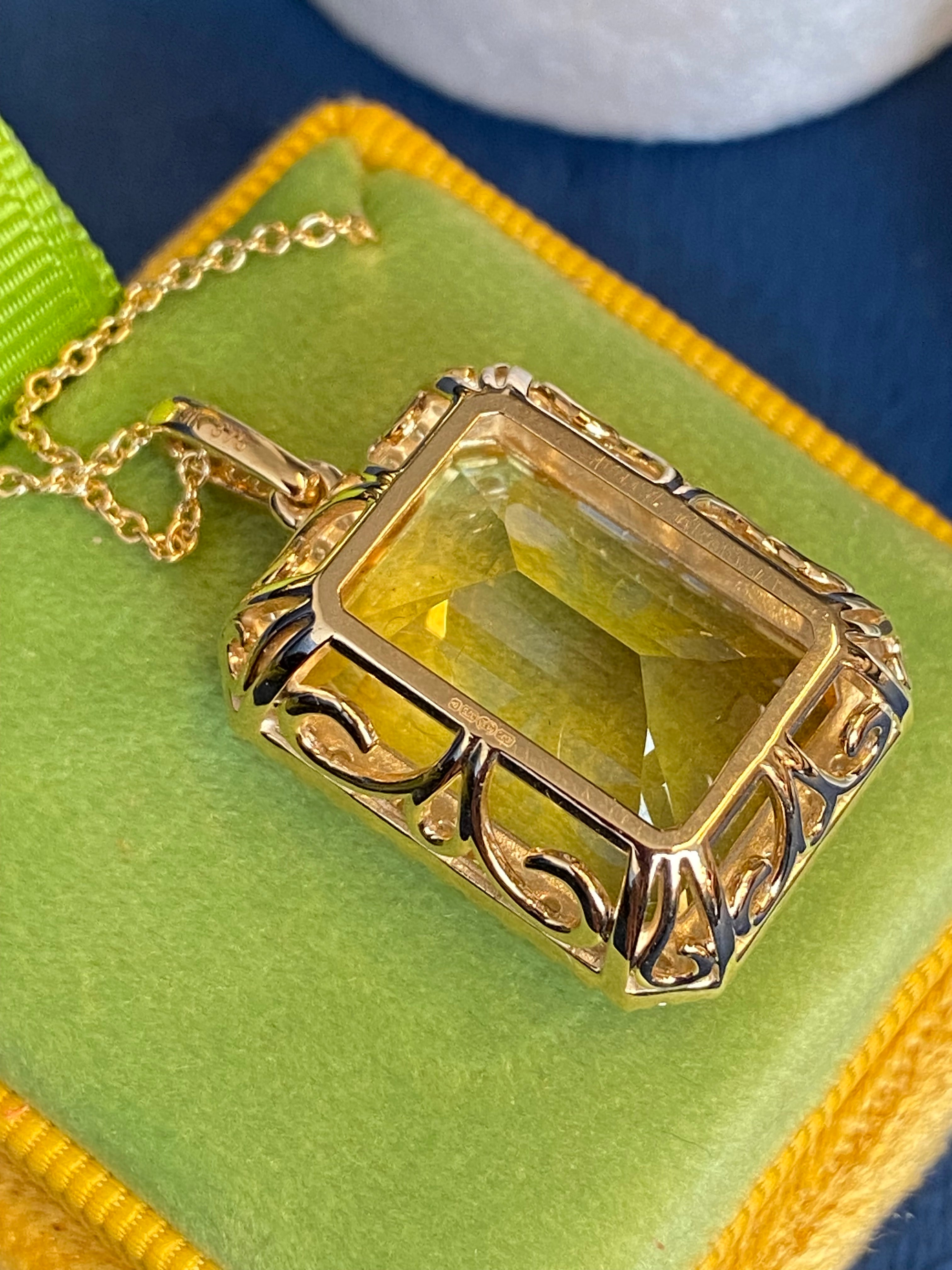 21.85 Carat Citrine and Natural Diamond Pendant Necklace in 9ct Yellow Gold