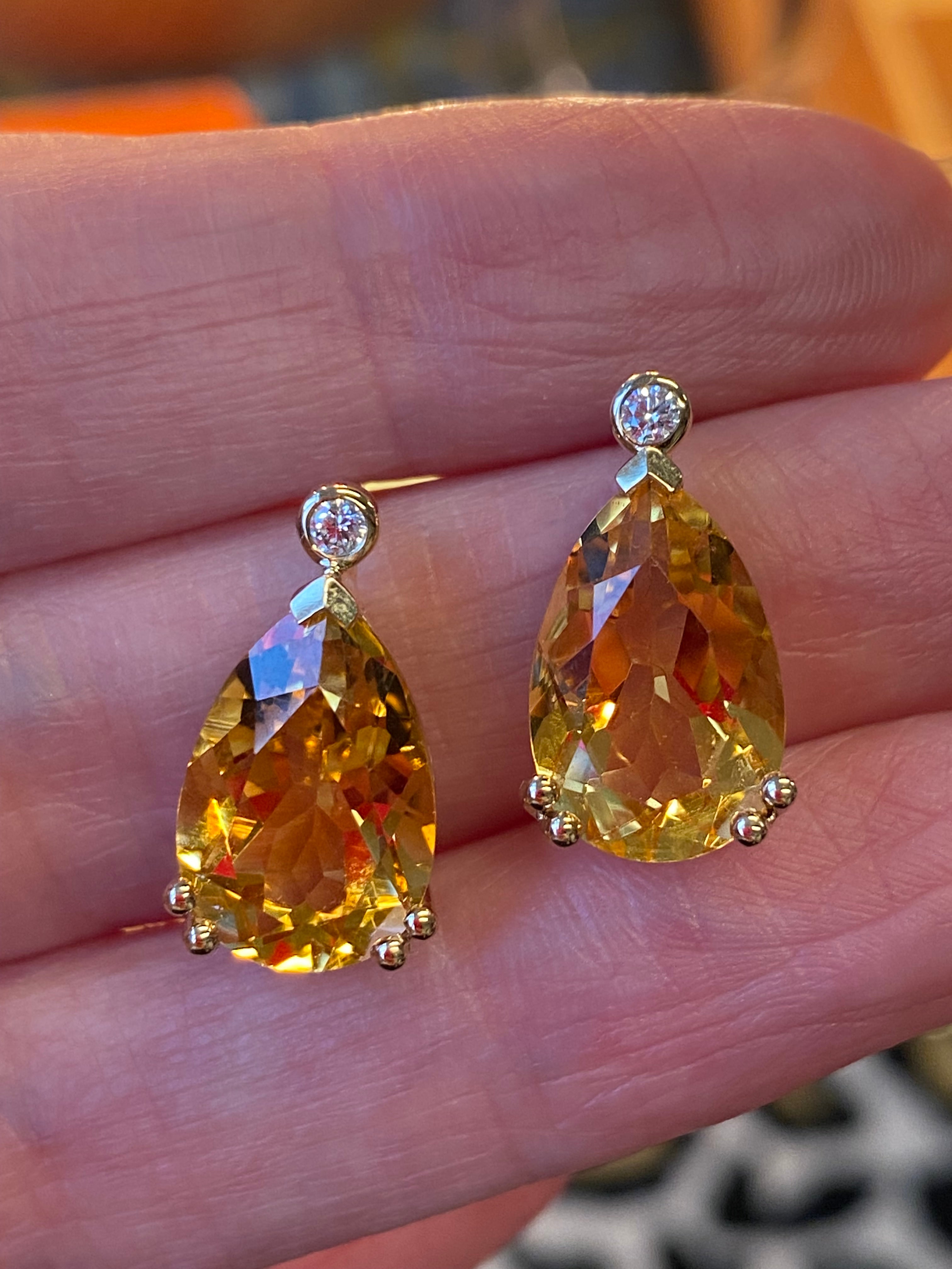 11.37 Carat Citrine and Natural Diamond Earrings in 9ct Yellow Gold