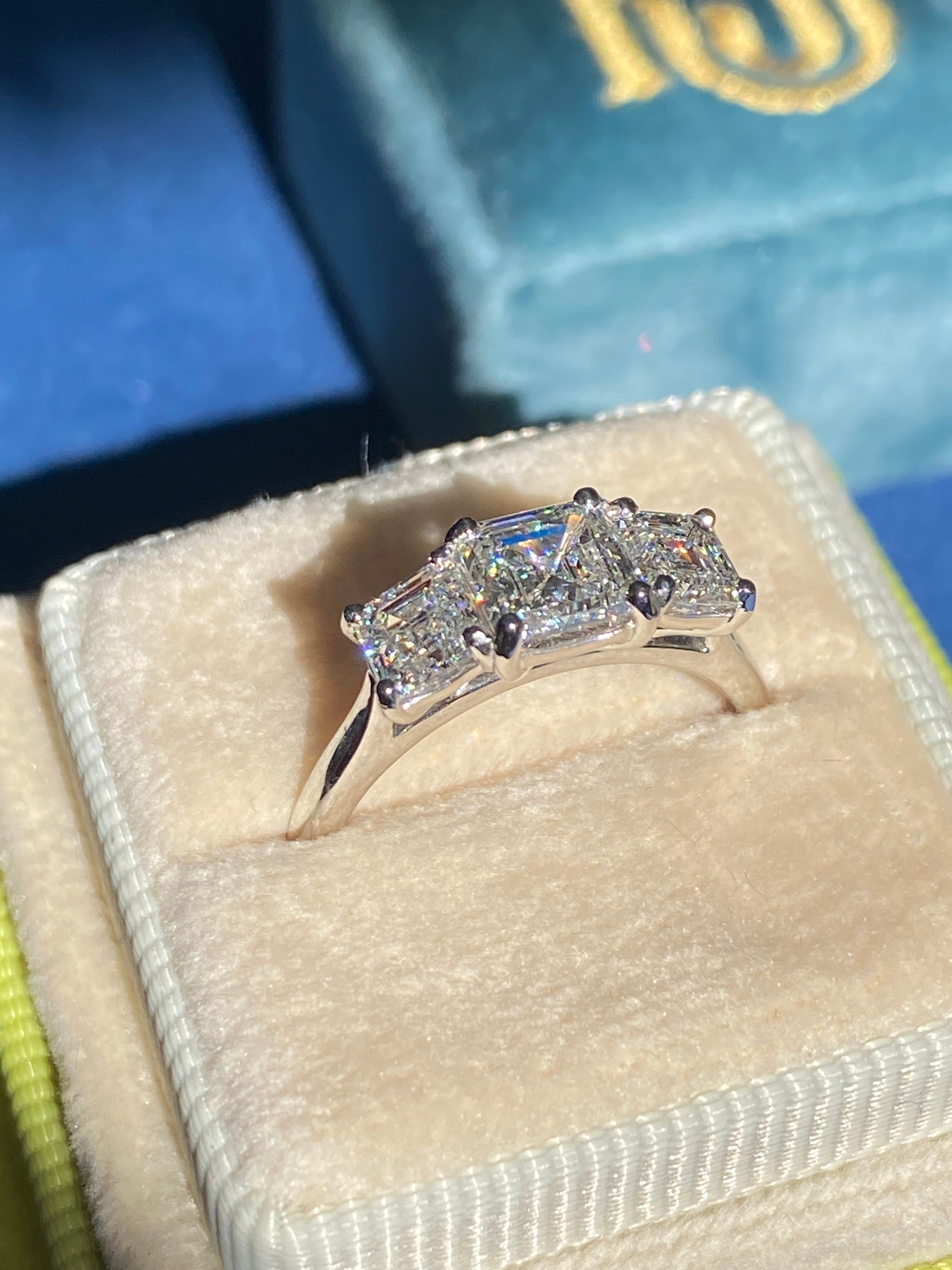 Heritage 2.00 CT + Asscher Cut Lab Grown Diamond Three Stone Trilogy Engagement Ring, at Least F Colour / VVS Clarity