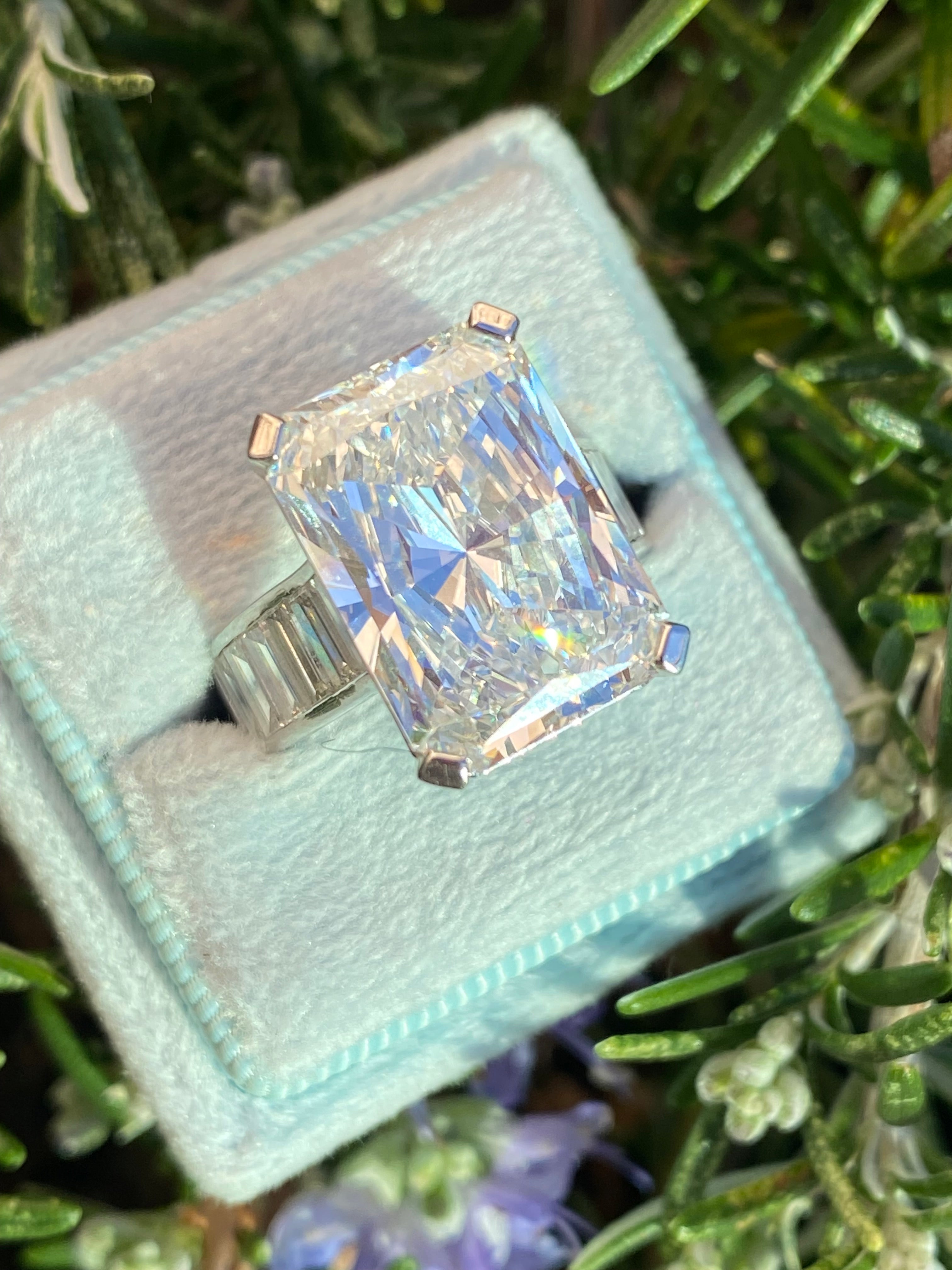 10.02 Carat Modified Brilliant Cut + 2.10 CTW Baguette Cut Lab Diamond Engagement Ring in Platinum