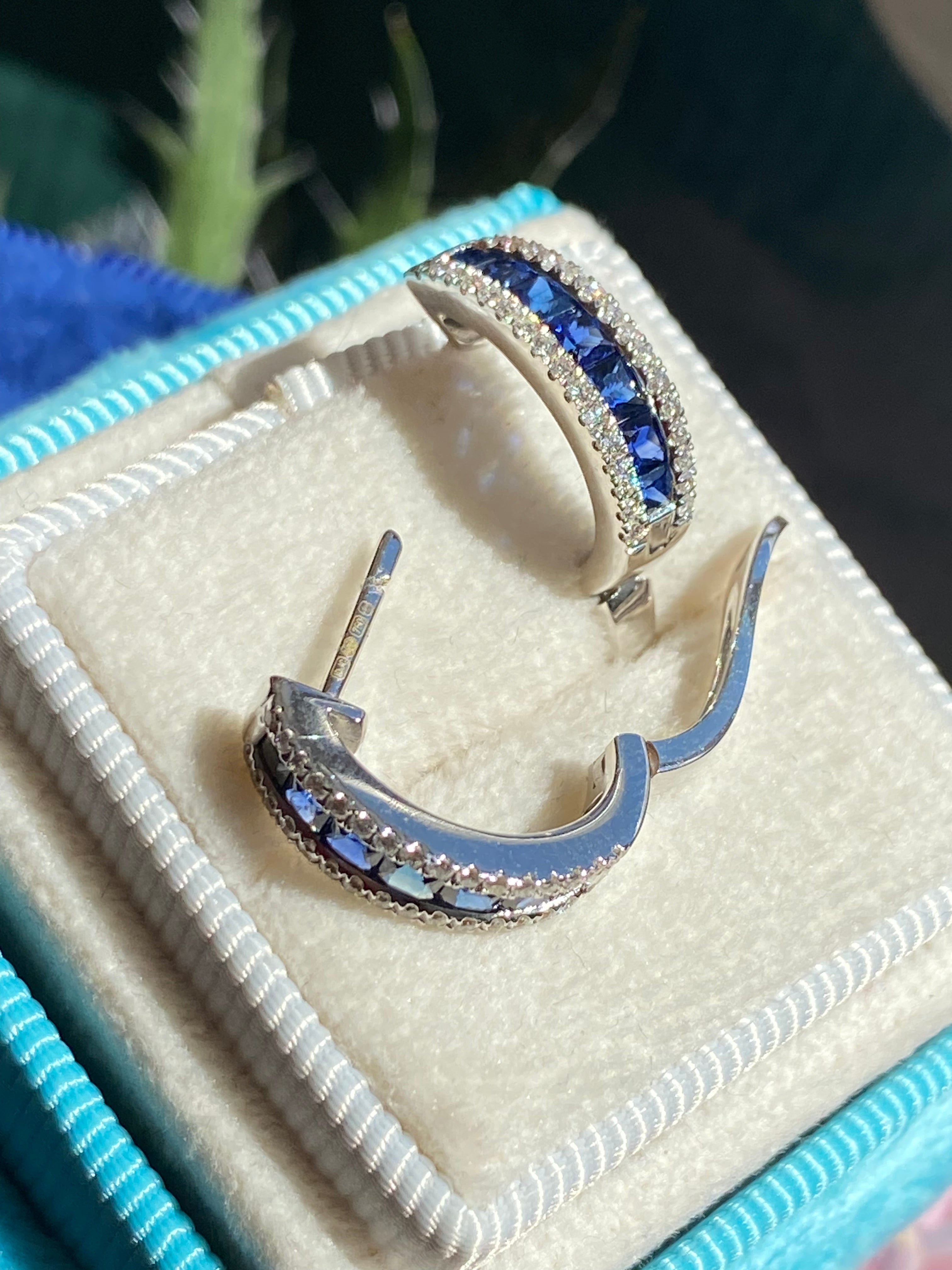 1.25 CTW Sapphire and Natural Diamond Hoop Earrings in 18ct White Gold