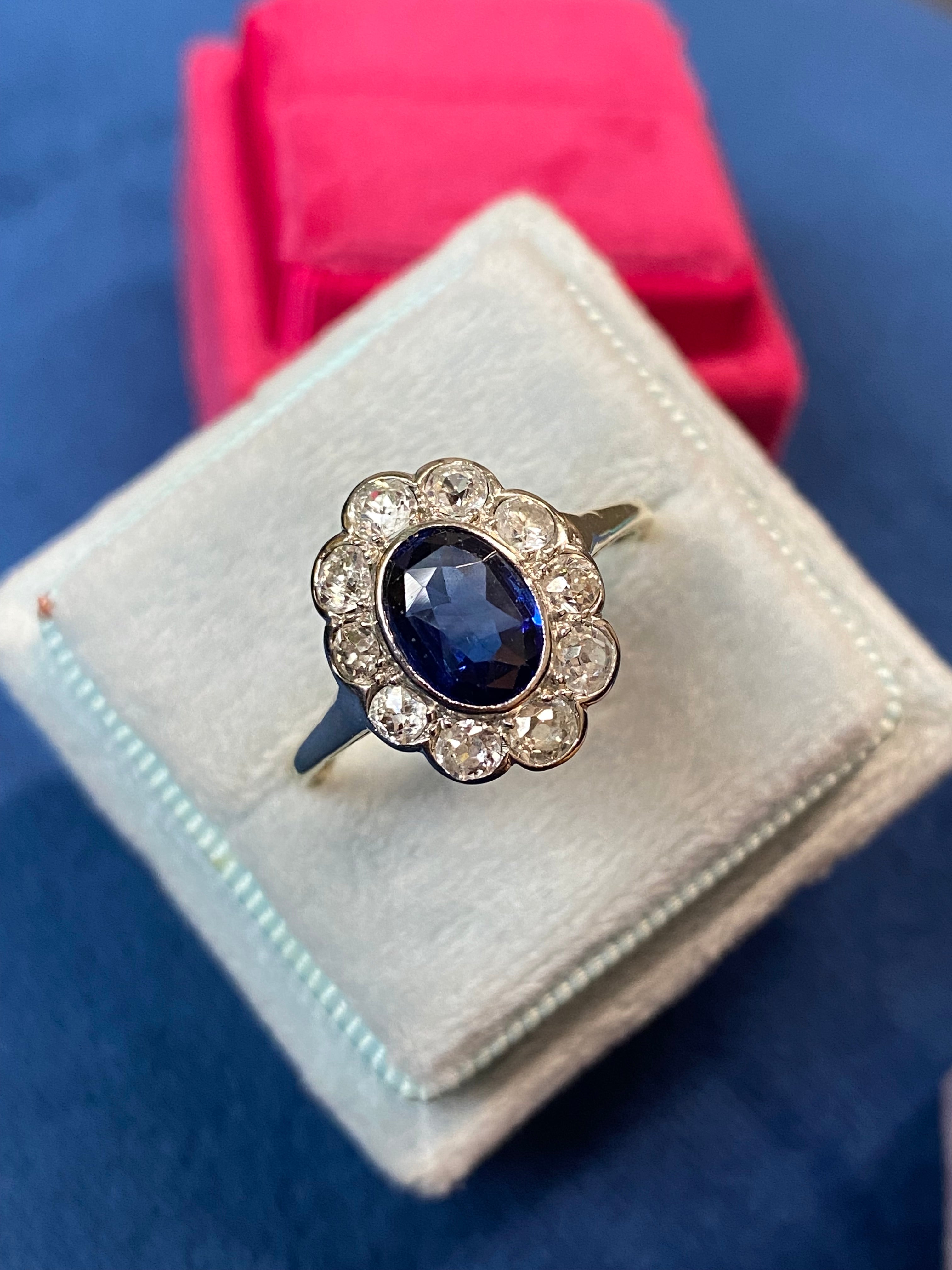 2.00 CTW Antique Edwardian Blue Sapphire and Diamond Ring in 18ct Gold