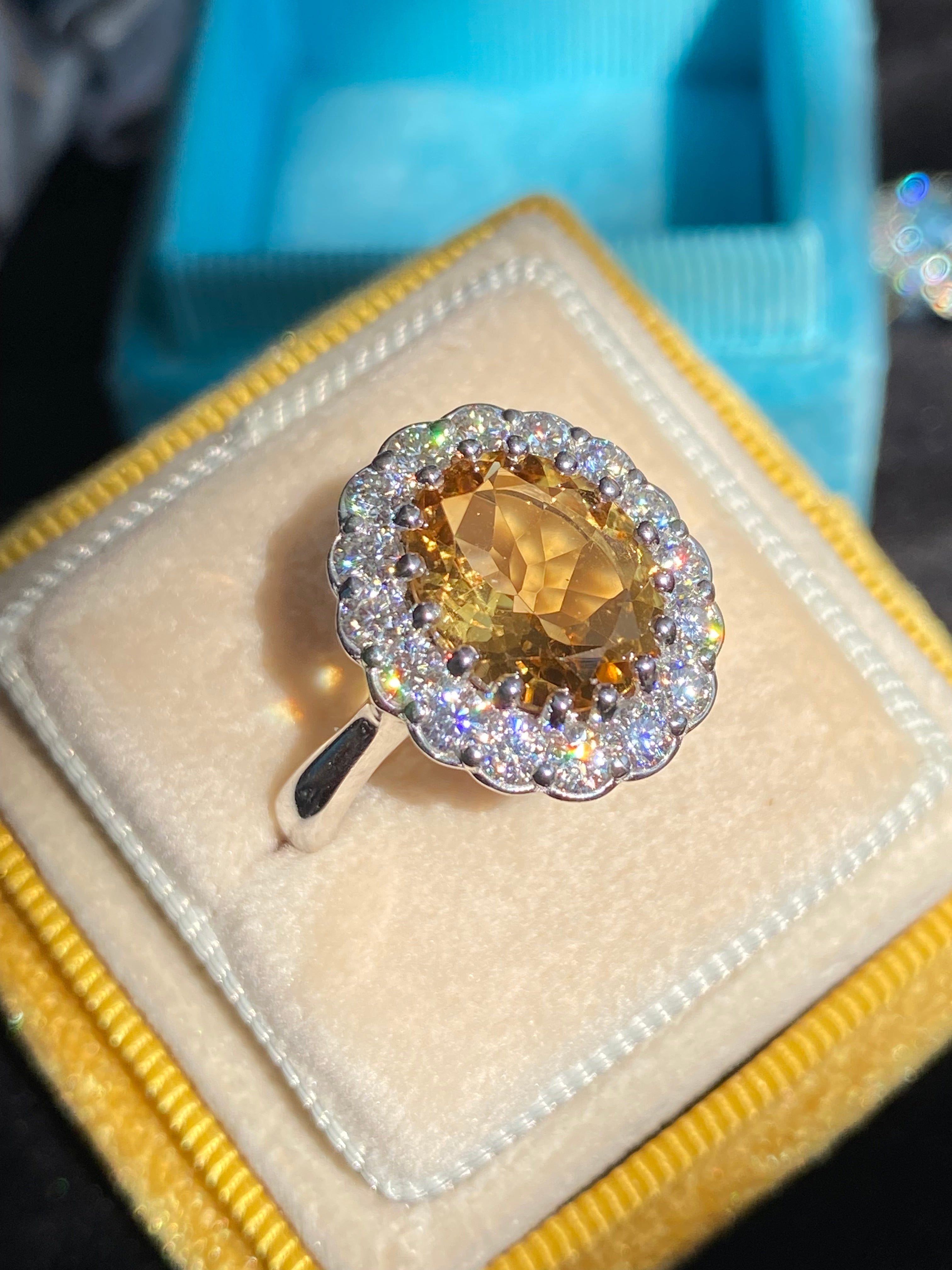 5.50 CTW Oval Cut Citrine and Moissanite Halo Cocktail Ring