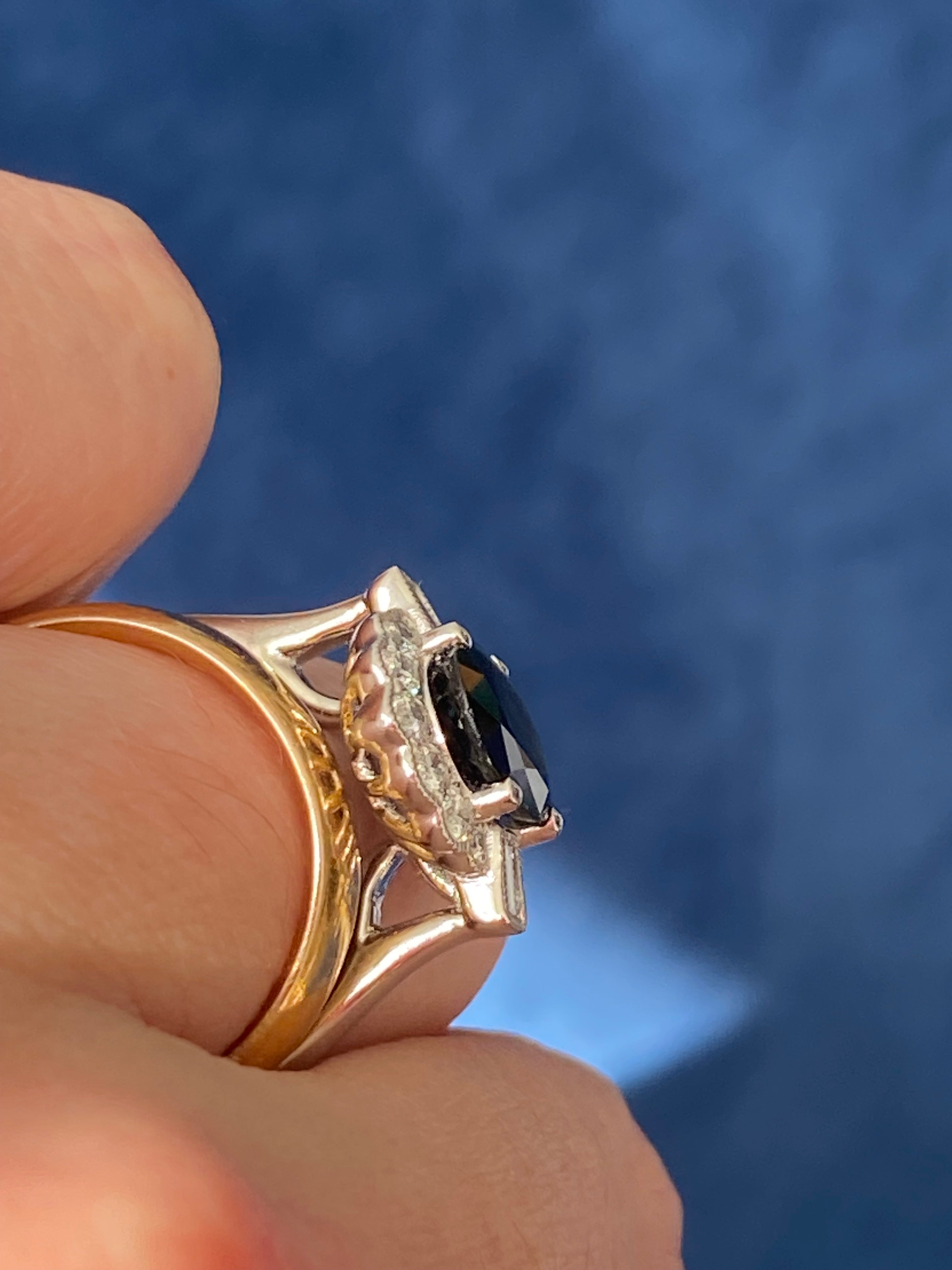 2.66 CTW Teal Sapphire and Natural Diamond Ring in Platinum