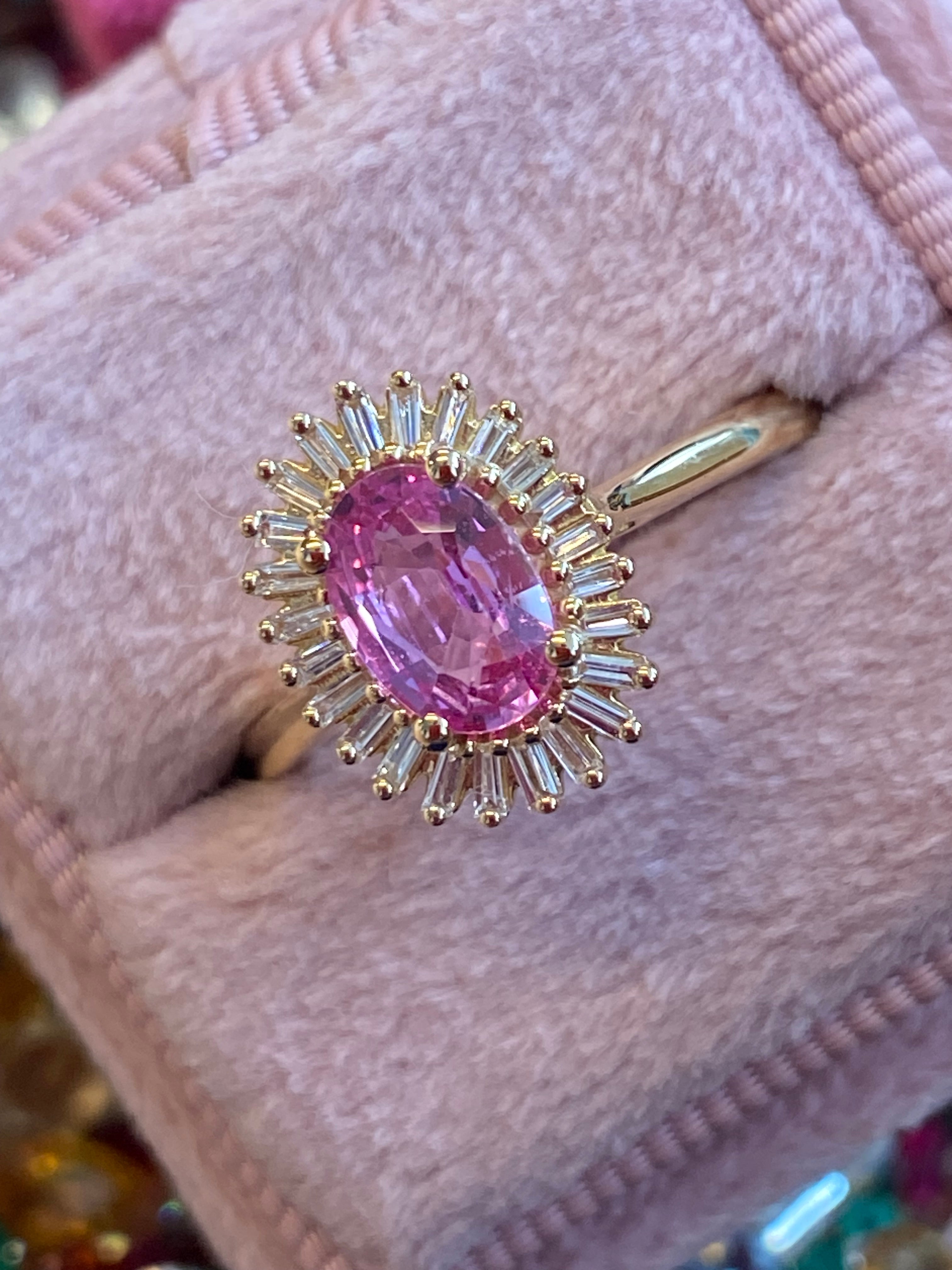 Starburst Pink Sapphire and Natural Diamond Ballerina Ring in 18ct Yellow Gold