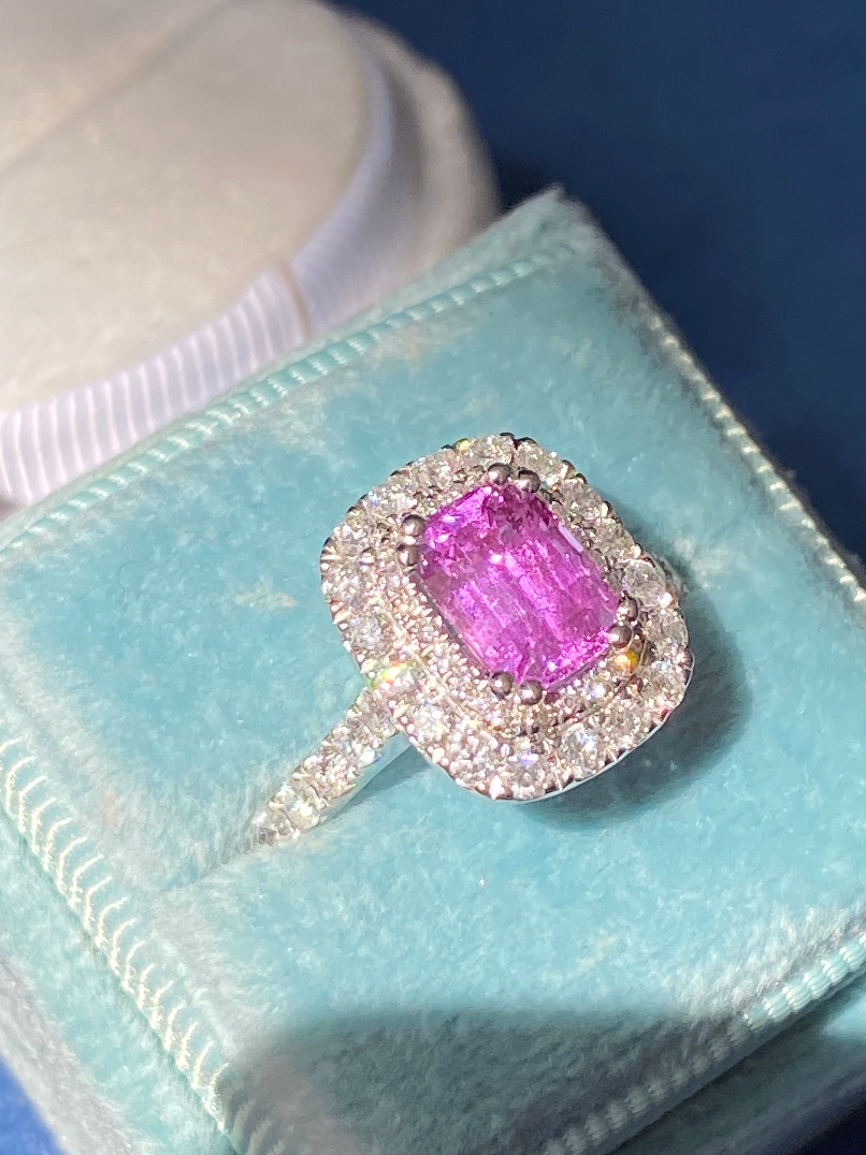 1.95 Carat Purple Sapphire and 0.97ctw Natural Diamond Halo Ring in Platinum