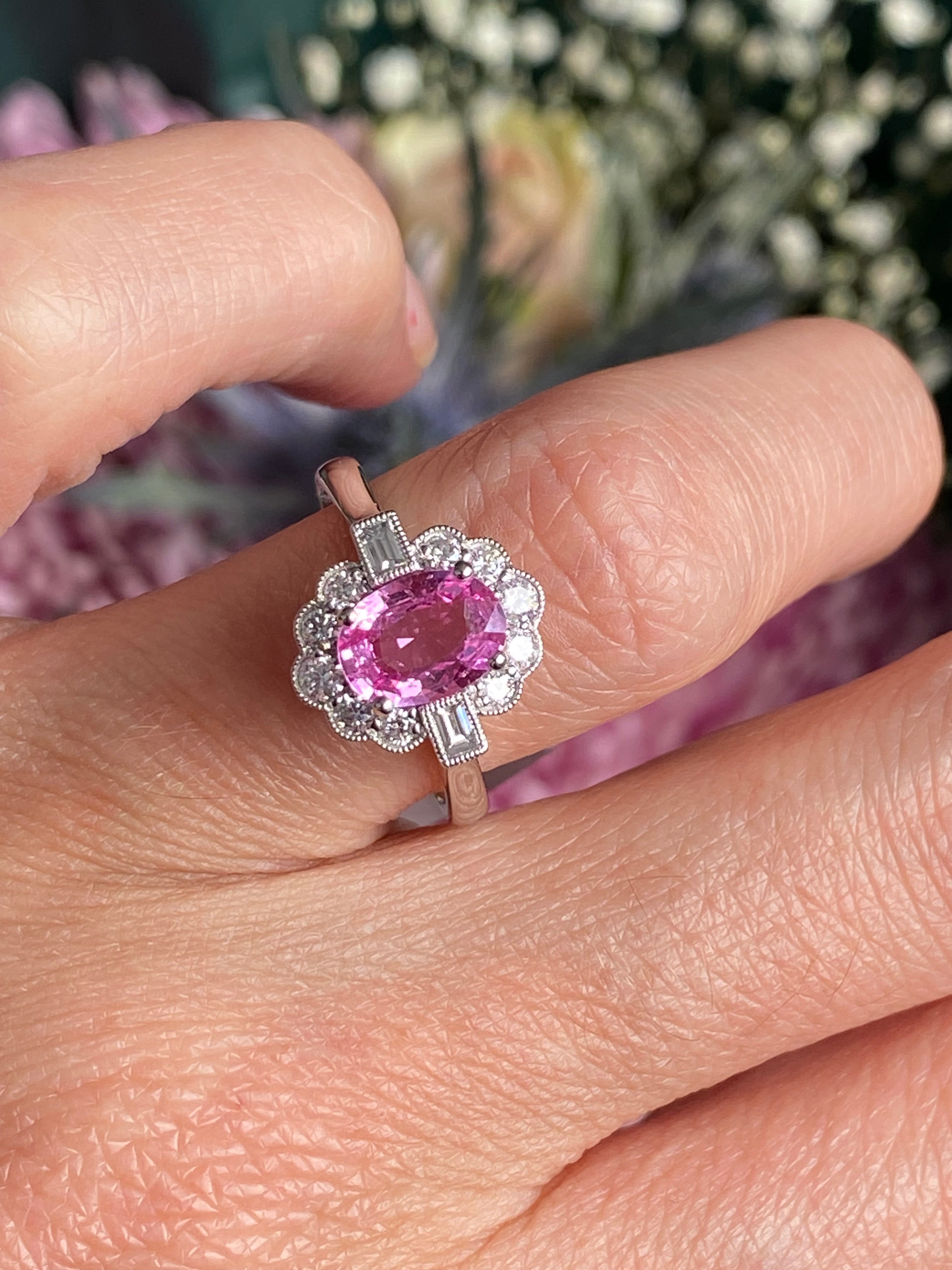 1.76 CTW Pink Sapphire and Diamond Art Deco Style Ring in Platinum