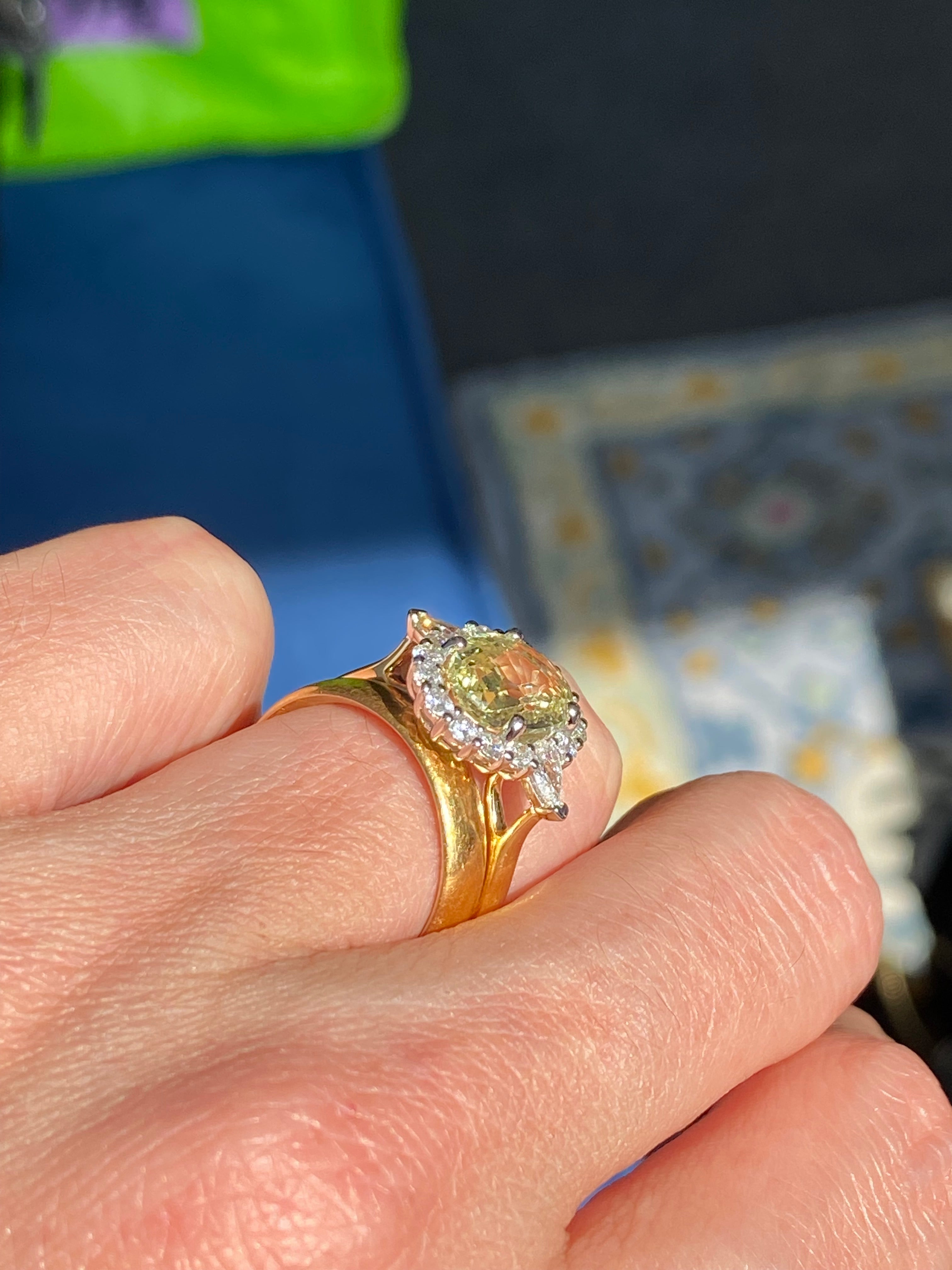3.73 CTW Yellow Sapphire and Natural Diamond Ring in Platinum and 18ct Yellow Gold
