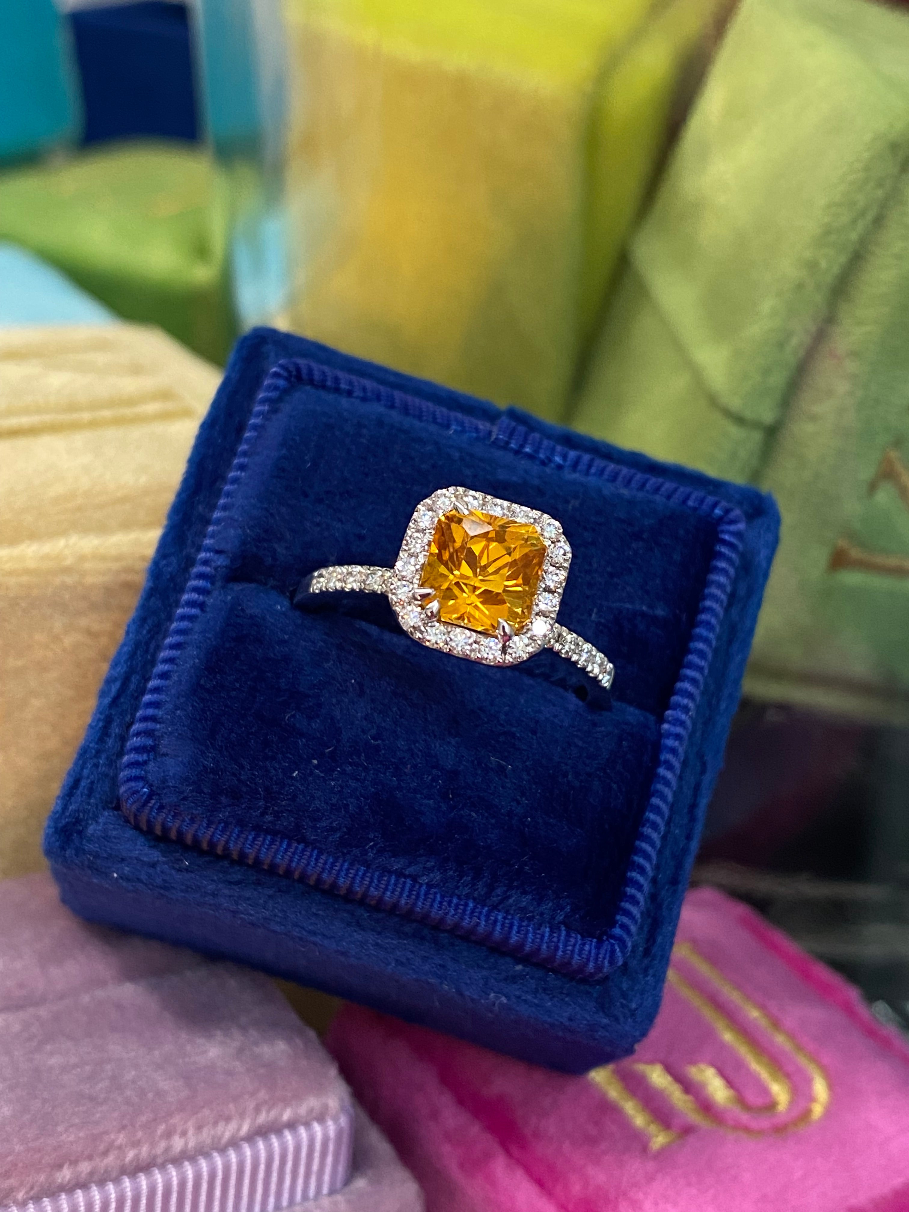 2.50 Carat Orange Sapphire and Natural Diamond Halo Engagement Ring