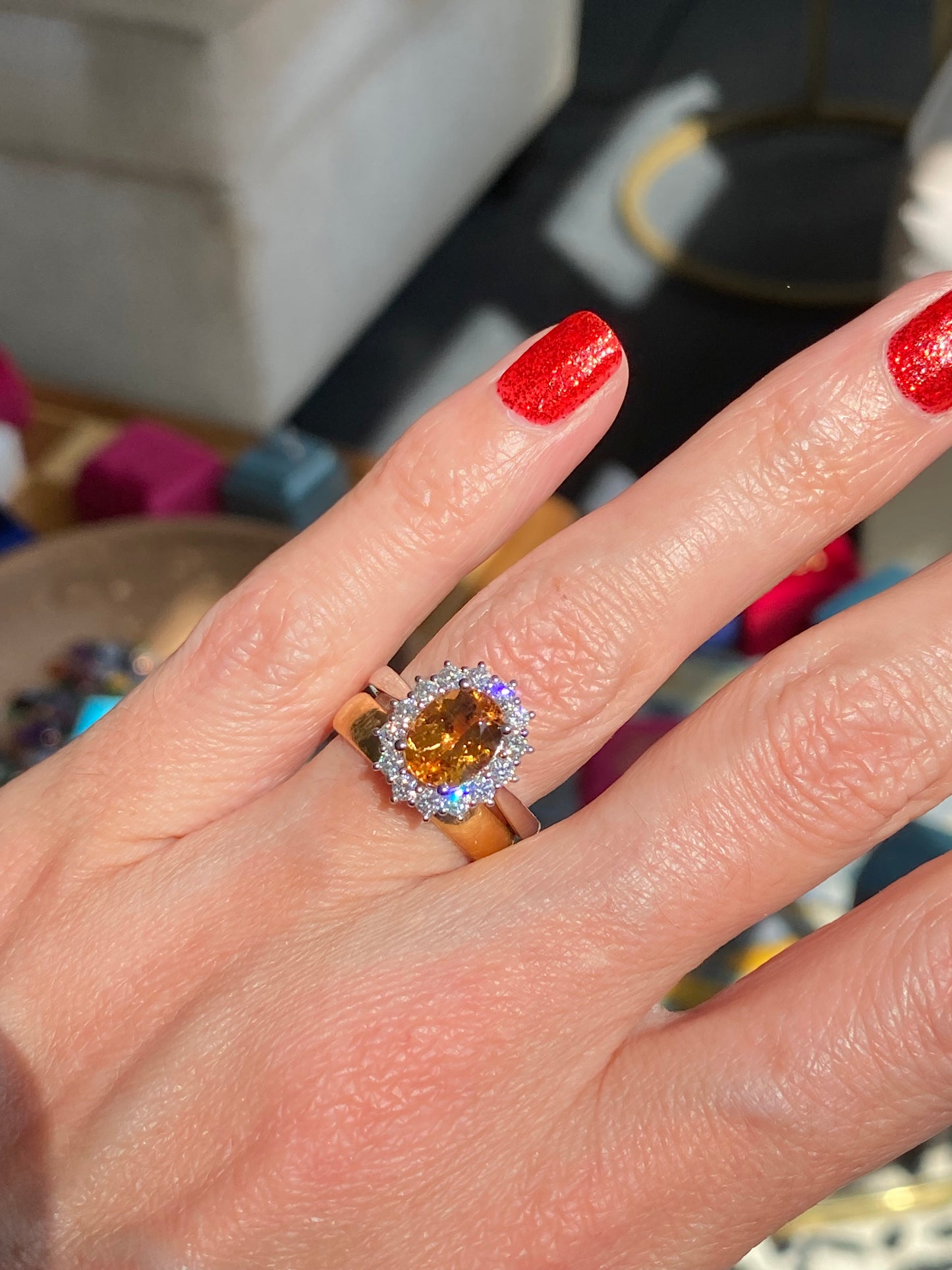 2.46 Carat Golden Topaz and Natural Diamond Ring in Platinum