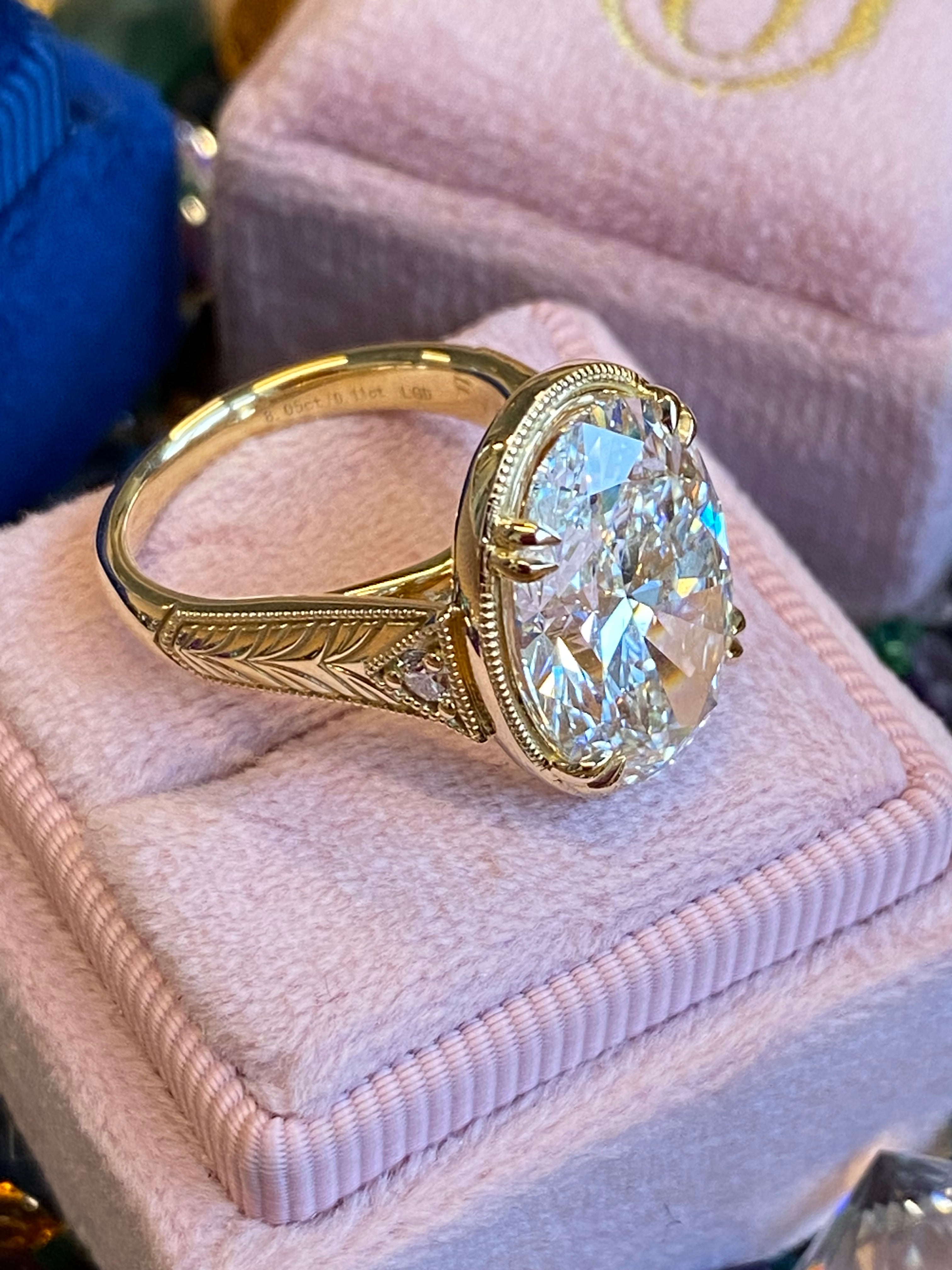 8.05 Carat Oval Cut Lab Diamond Solitaire Engagement Ring in 18ct Yellow Gold