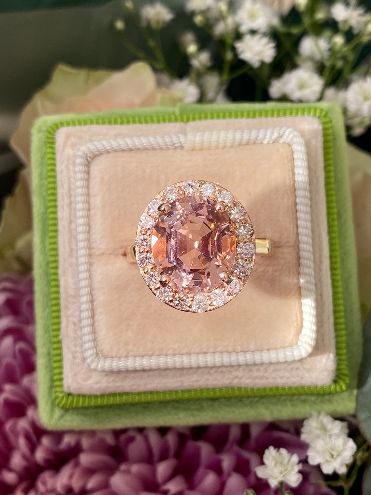 6.00 Carat Oval-Cut Pink Tourmaline and Diamond Halo Ring in 18ct Rose Gold