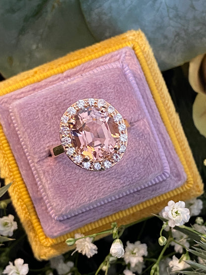 6.00 Carat Oval-Cut Pink Tourmaline and Diamond Halo Ring in 18ct Rose Gold