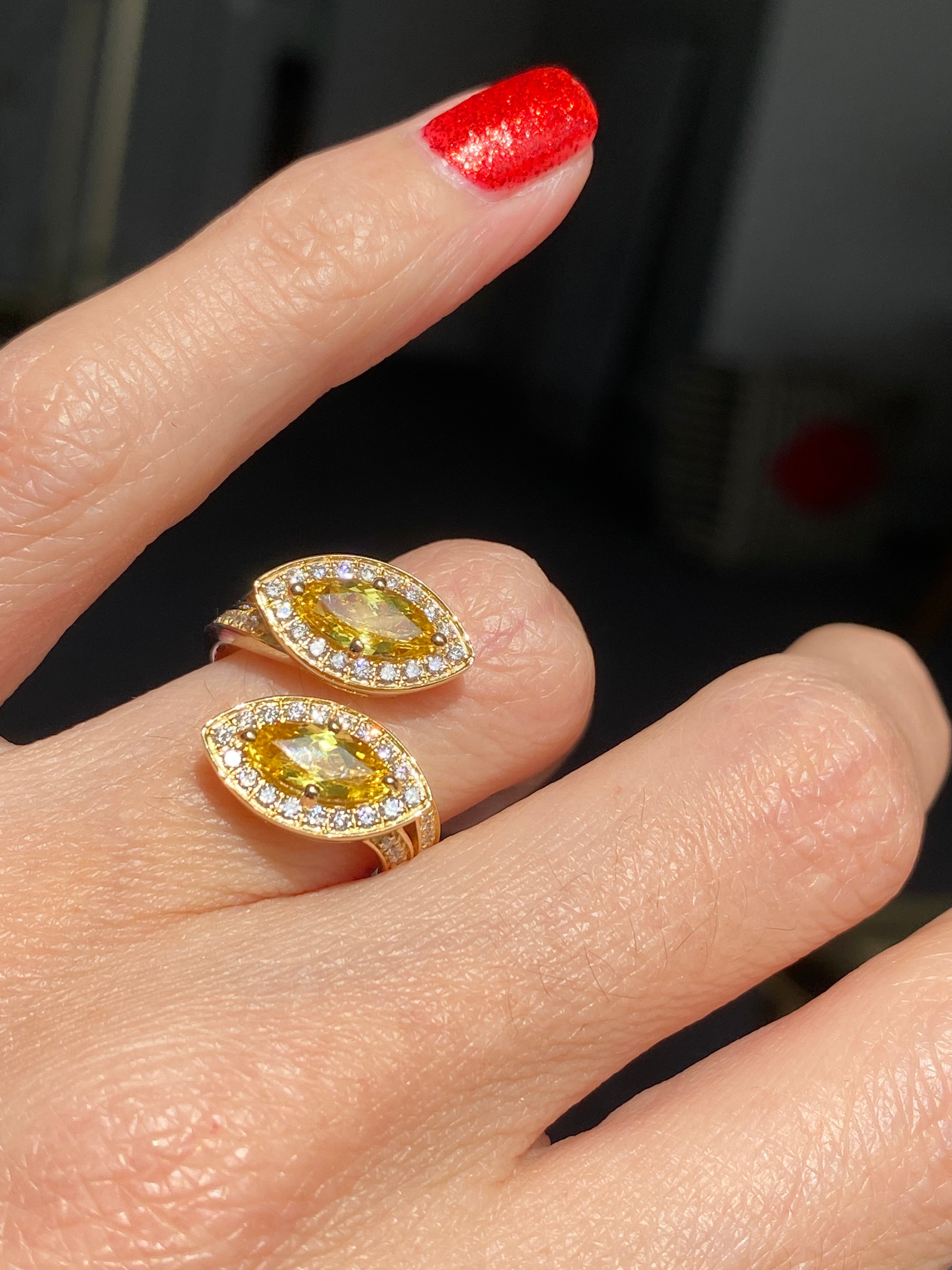 2.20ctw Yellow Ceylon Sapphire and 0.49ctw Natural Diamond Toi et Moi Ring in Platinum and 18ct Yellow Gold