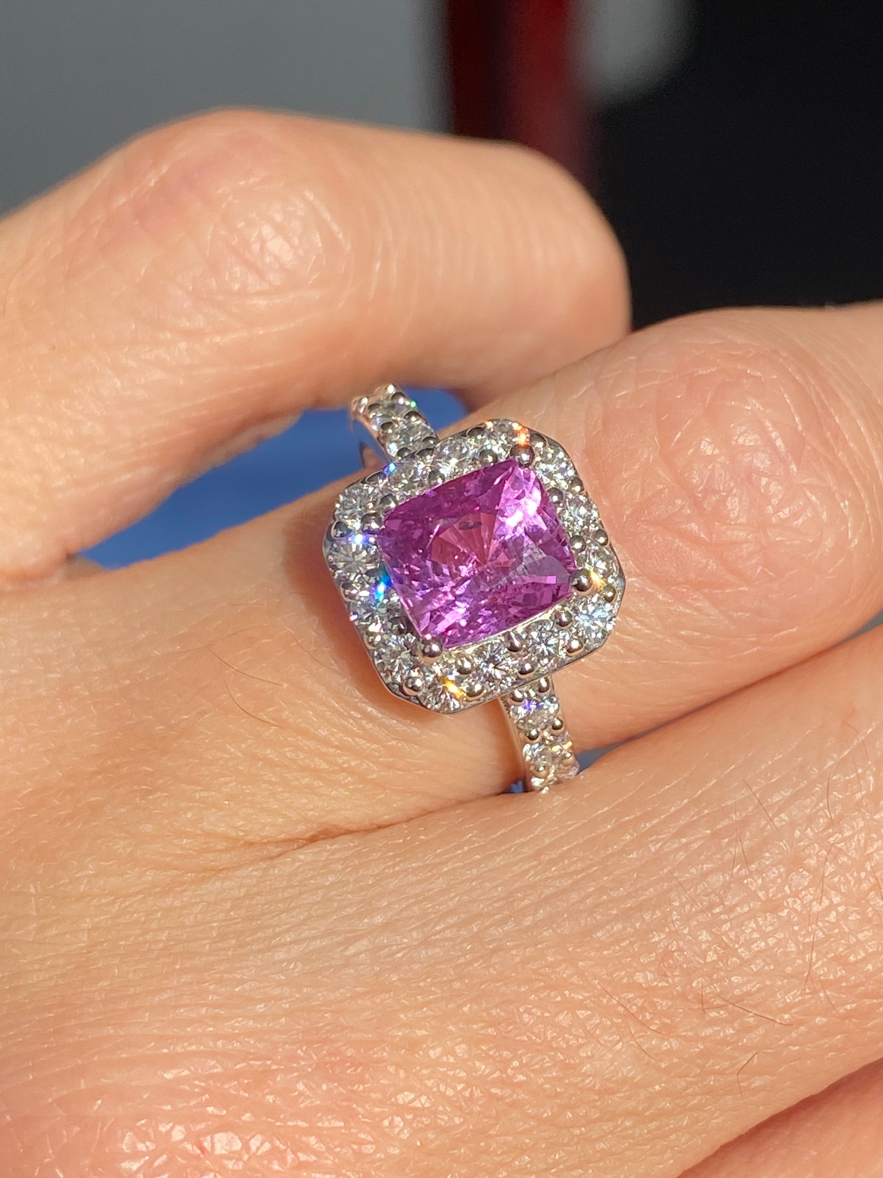 3.08 CTW Pink Sapphire and Natural Diamond Ring in Platinum