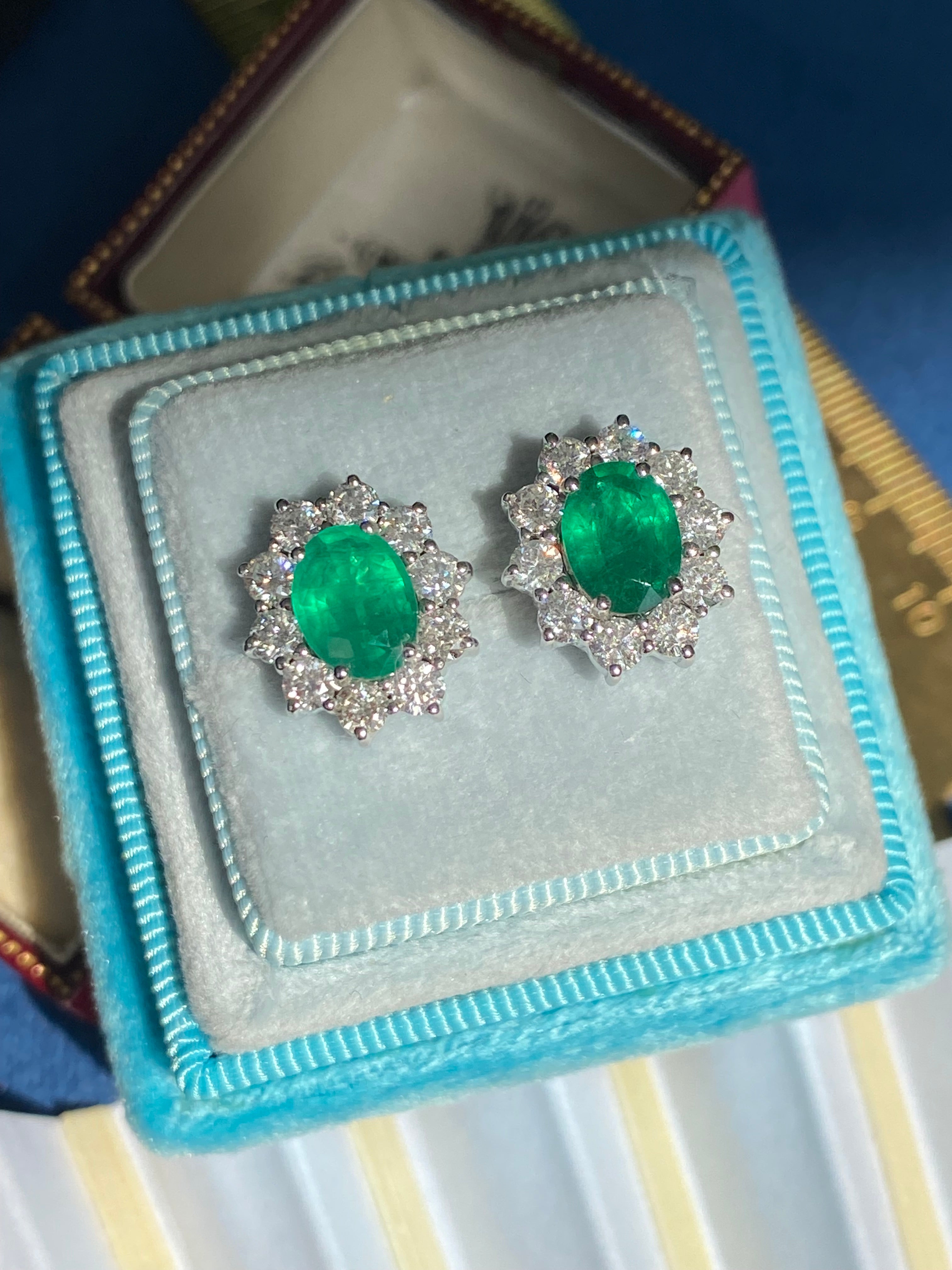 Extraordinary 3.65 CTW Emerald Earrings in 18ct White Gold