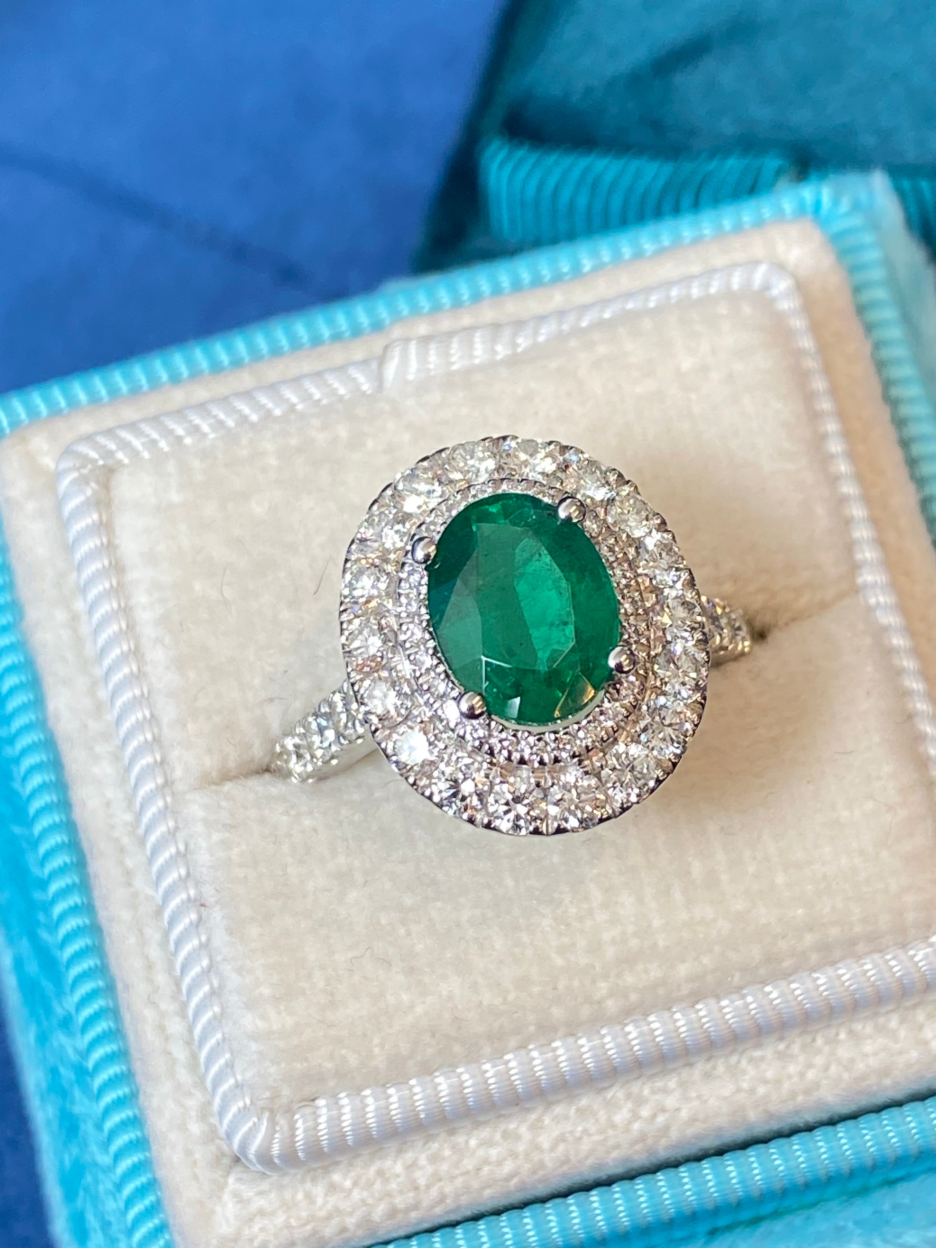 3.11 CTW Emerald and Natural Diamond Double Halo Ring in Platinum