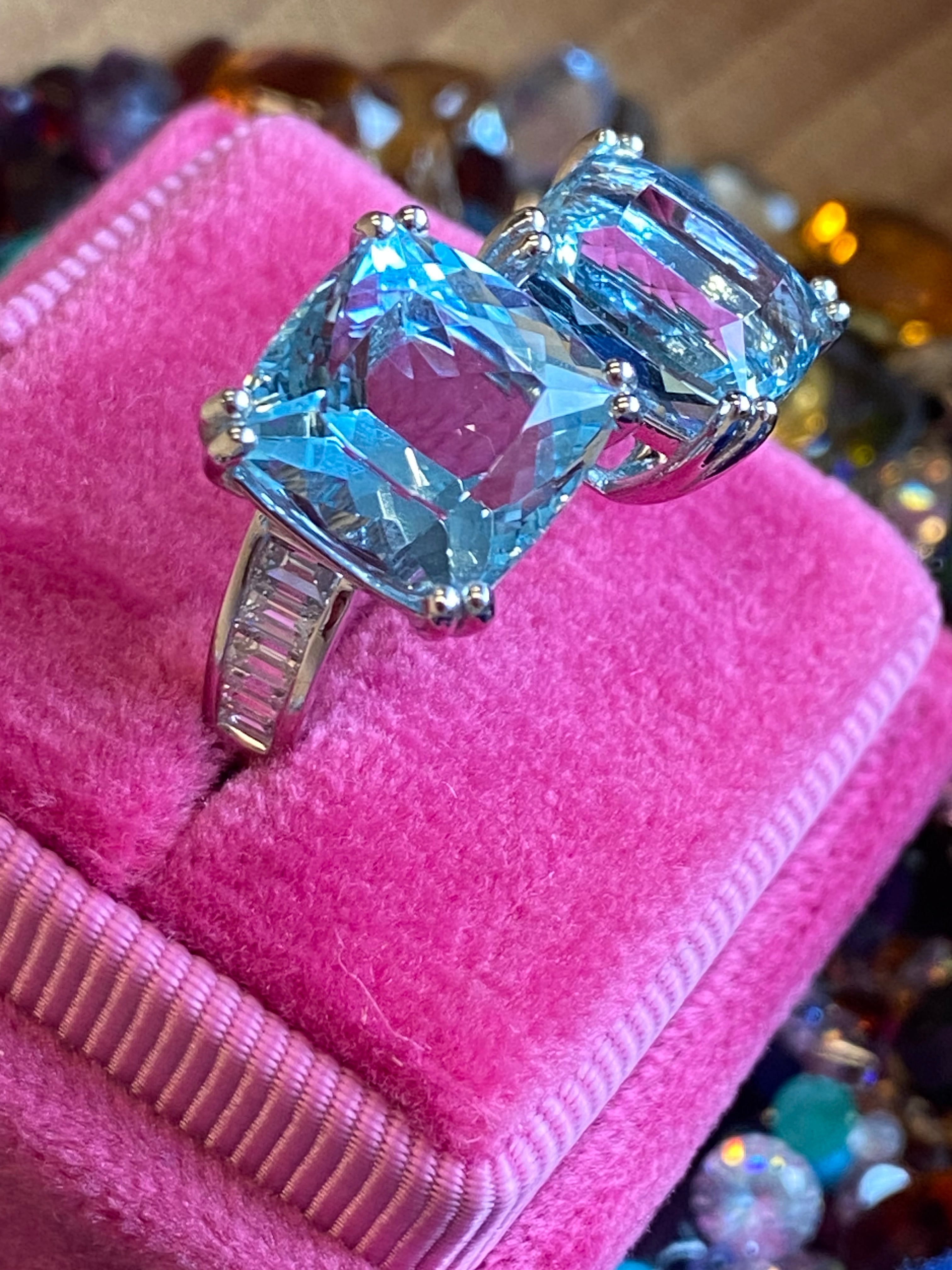 9.67 CTW Aquamarine and Natural Diamond Toi et Moi Ring in Platinum