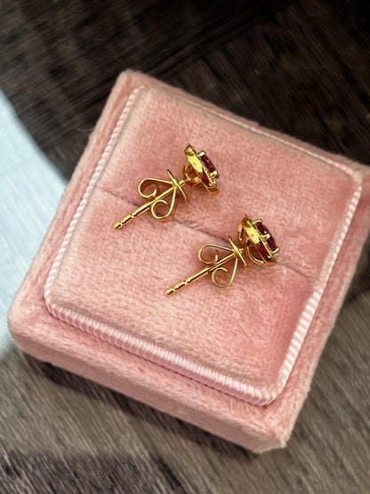 Ruby and Natural Diamond Halo Stud Earrings in 18ct Yellow Gold