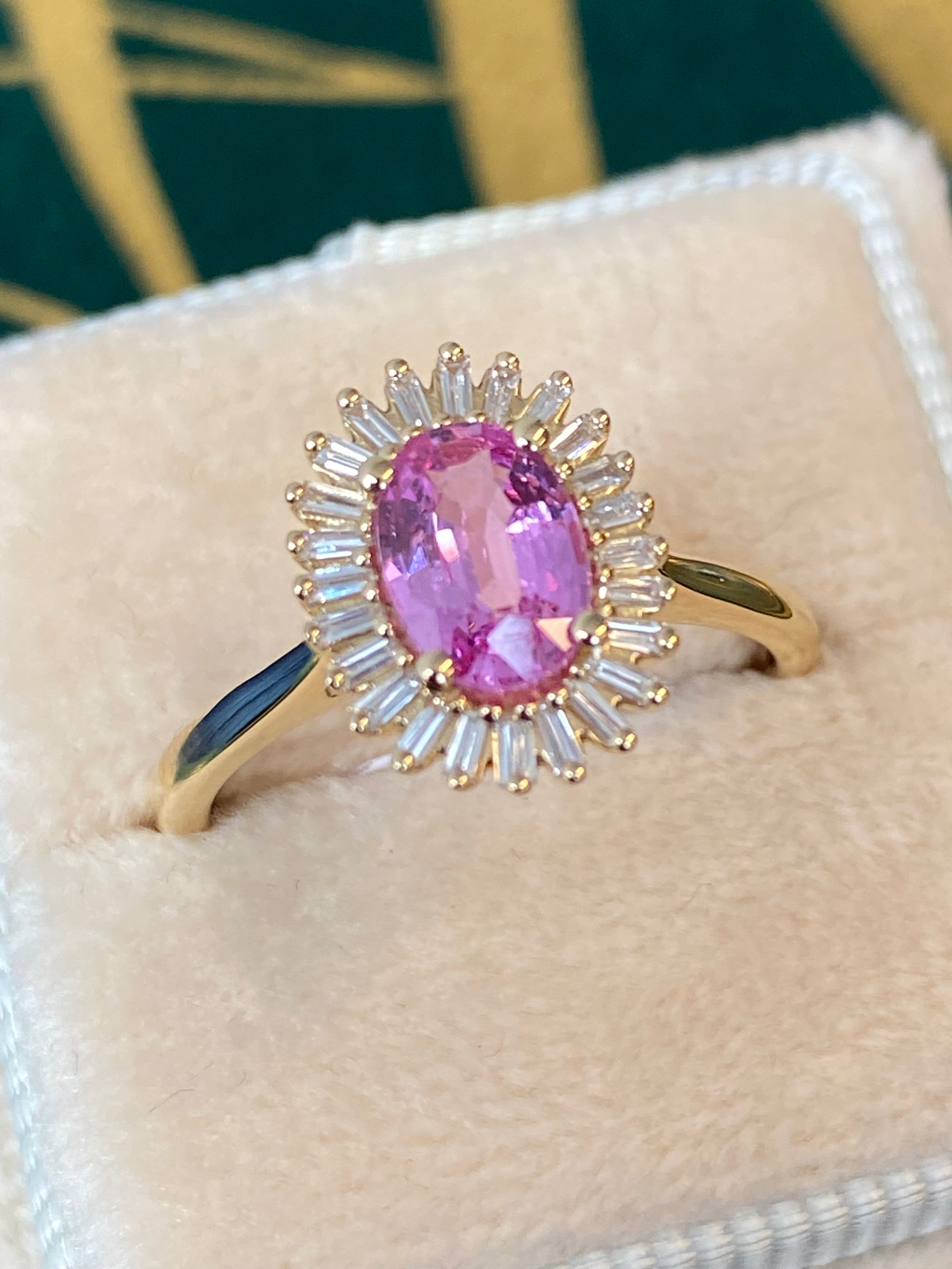 Starburst Pink Sapphire and Natural Diamond Ballerina Ring in 18ct Yellow Gold