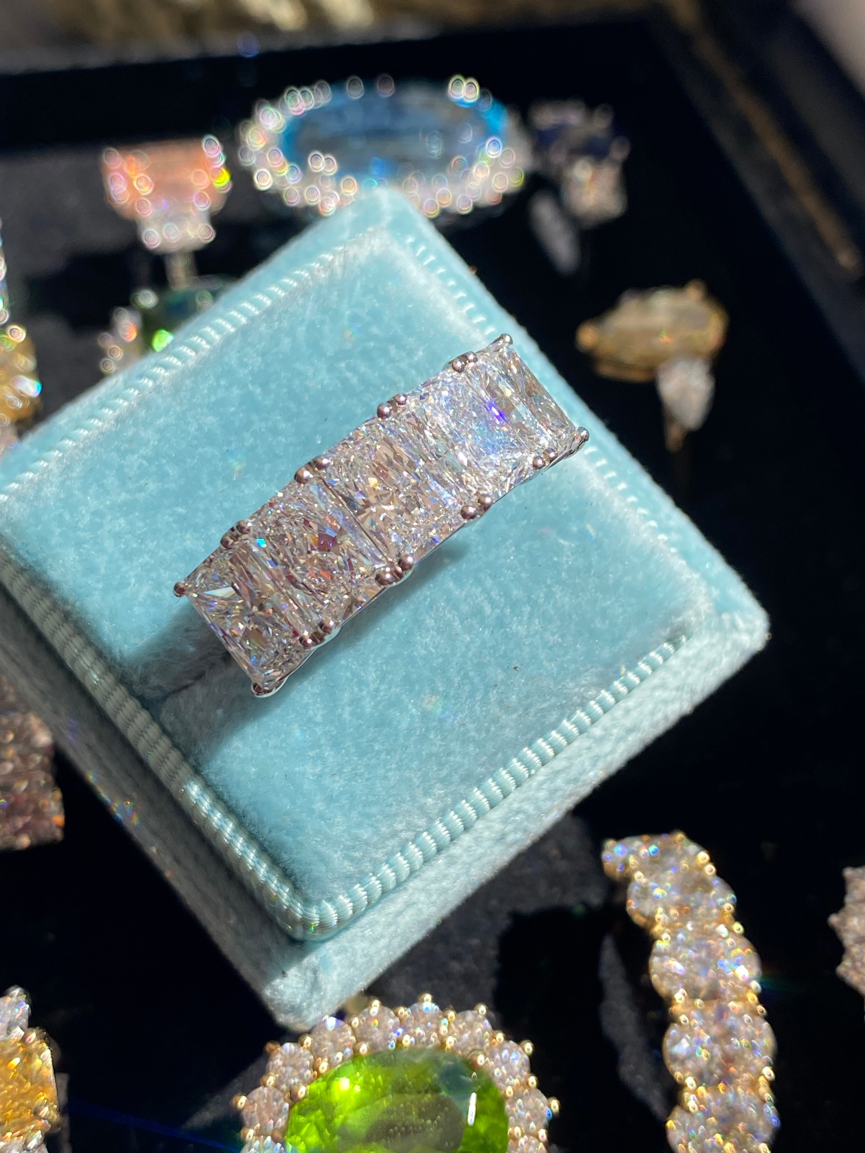 5.11 CTW Radiant Cut D Colour VS1 Lab Diamond Five Stone Ring in Platinum and 18ct Yellow Gold