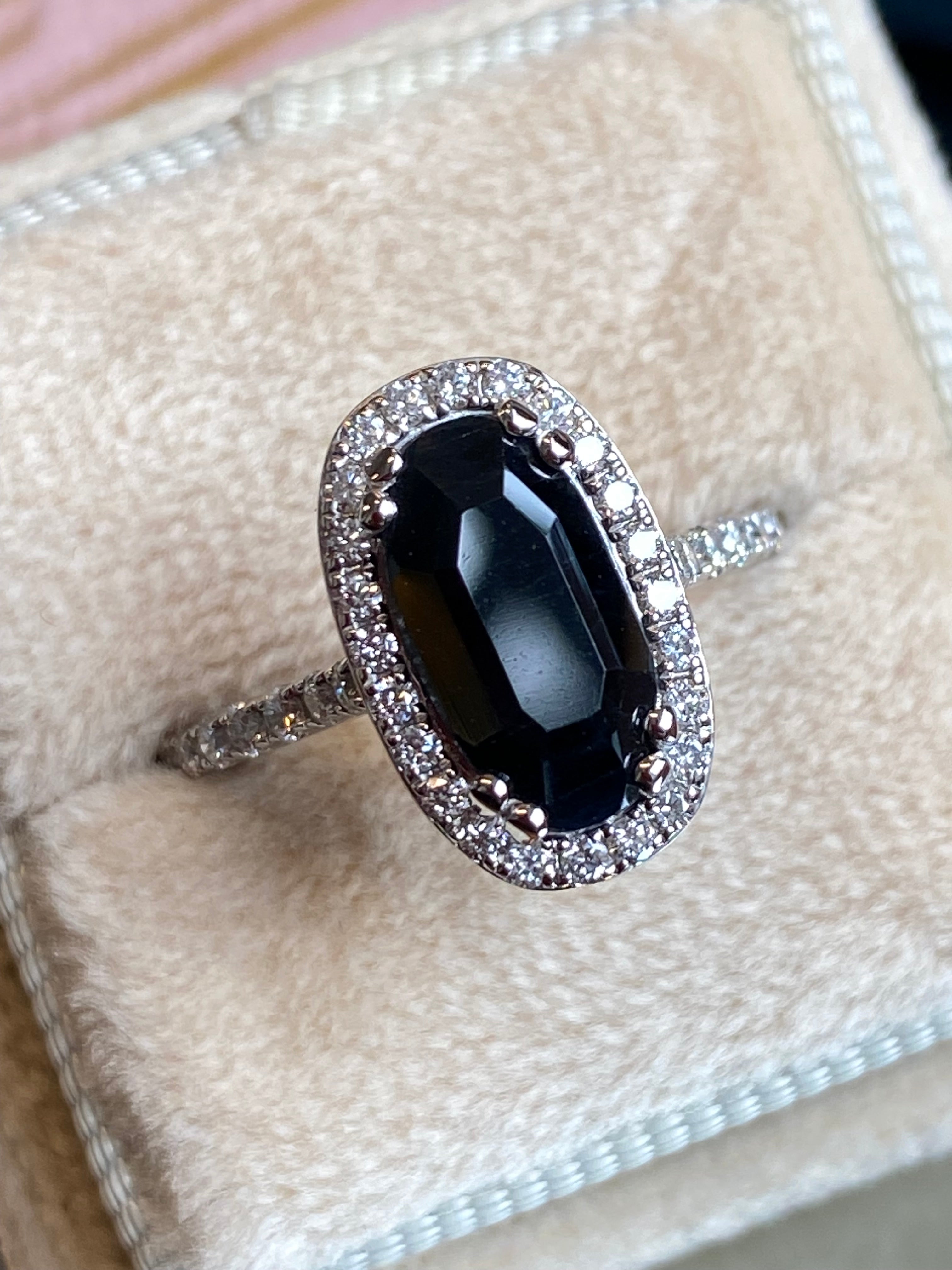 2.85 Carat Black Sapphire and Natural Diamond Ring in 9ct White Gold