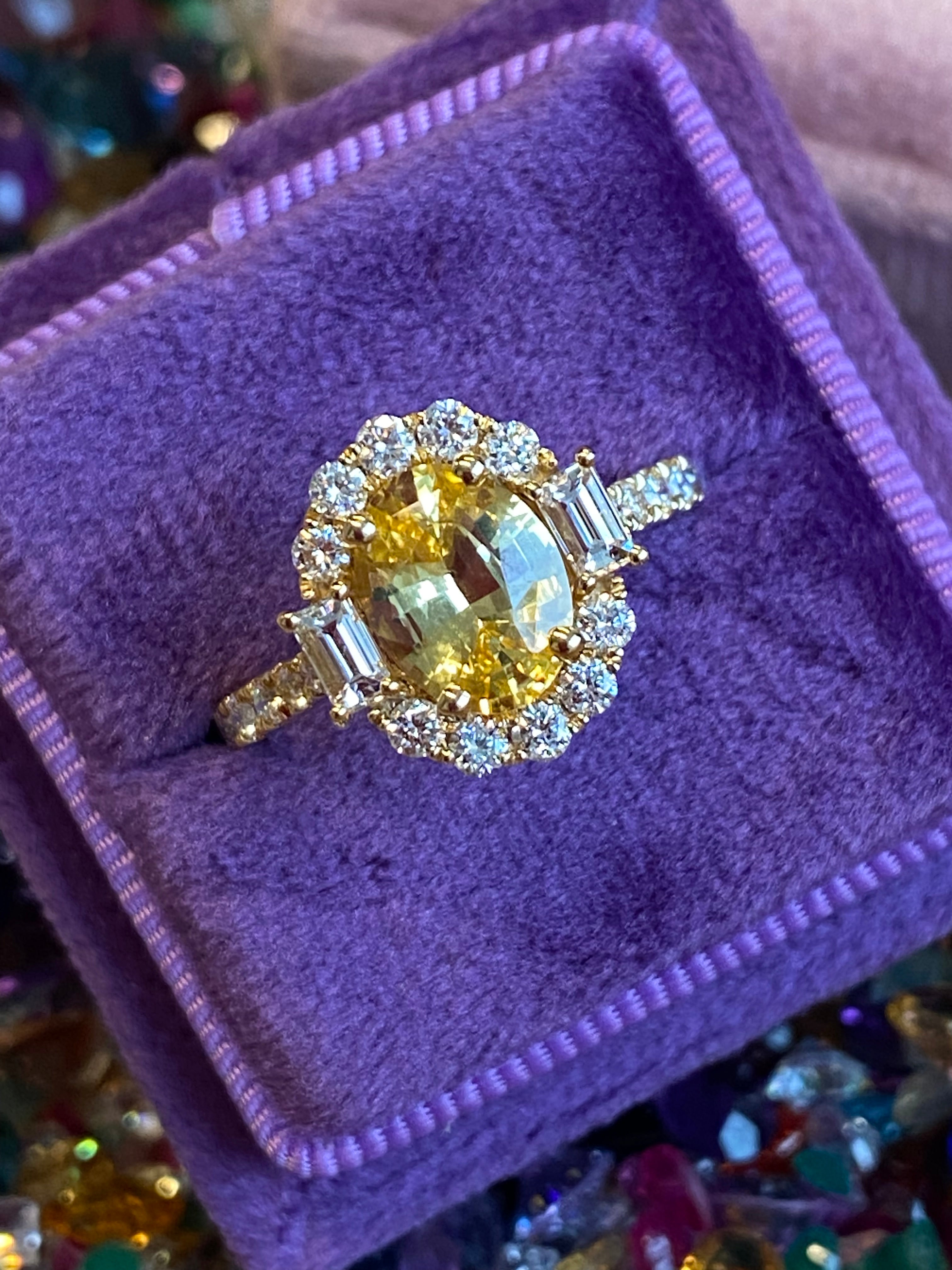 2.44 CTW Yellow Sapphire and Natural Diamond Halo Ring in 18ct Yellow Gold