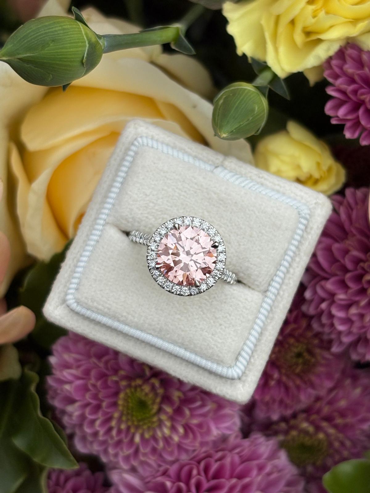 3.52 CTW Fancy Pink Lab Grown Diamond Halo Ring in Platinum