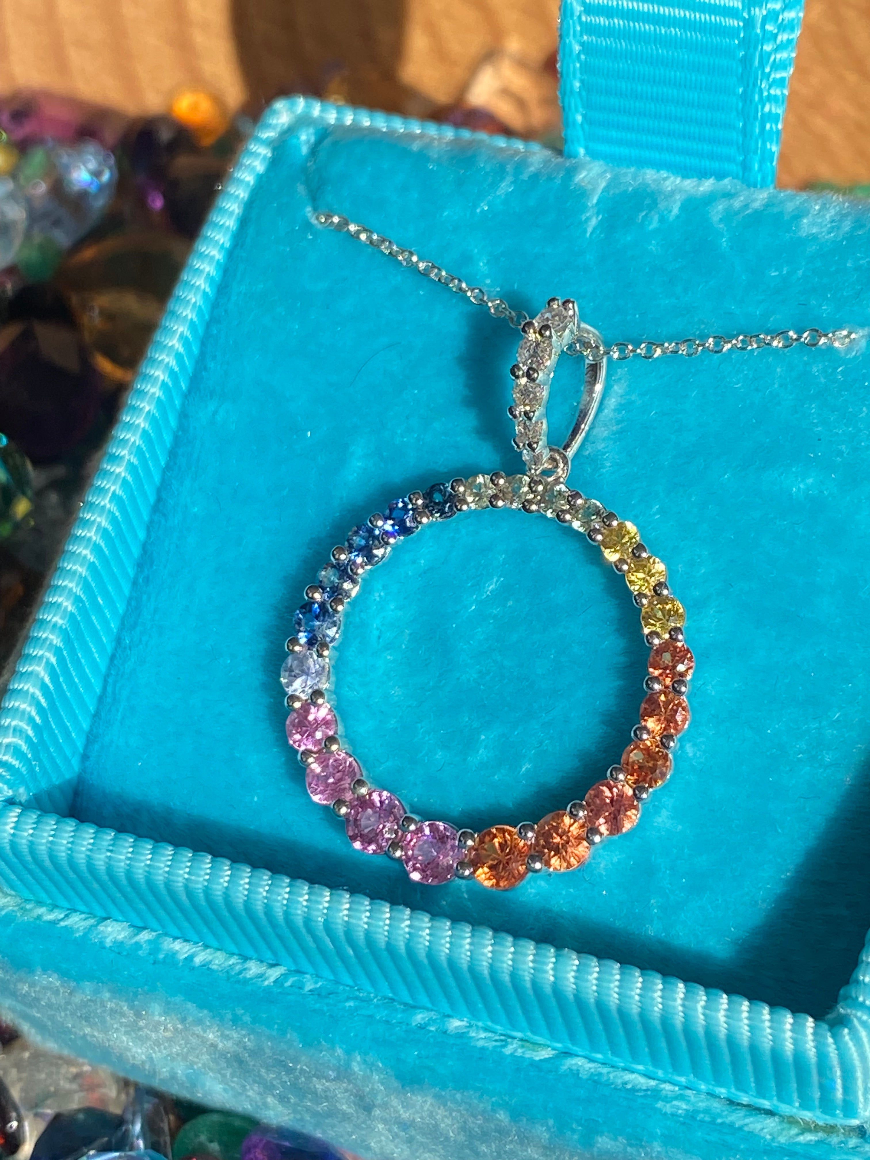 1.16 CTW Multi Colour Sapphire and Diamond Pendant Necklace in 18ct White Gold