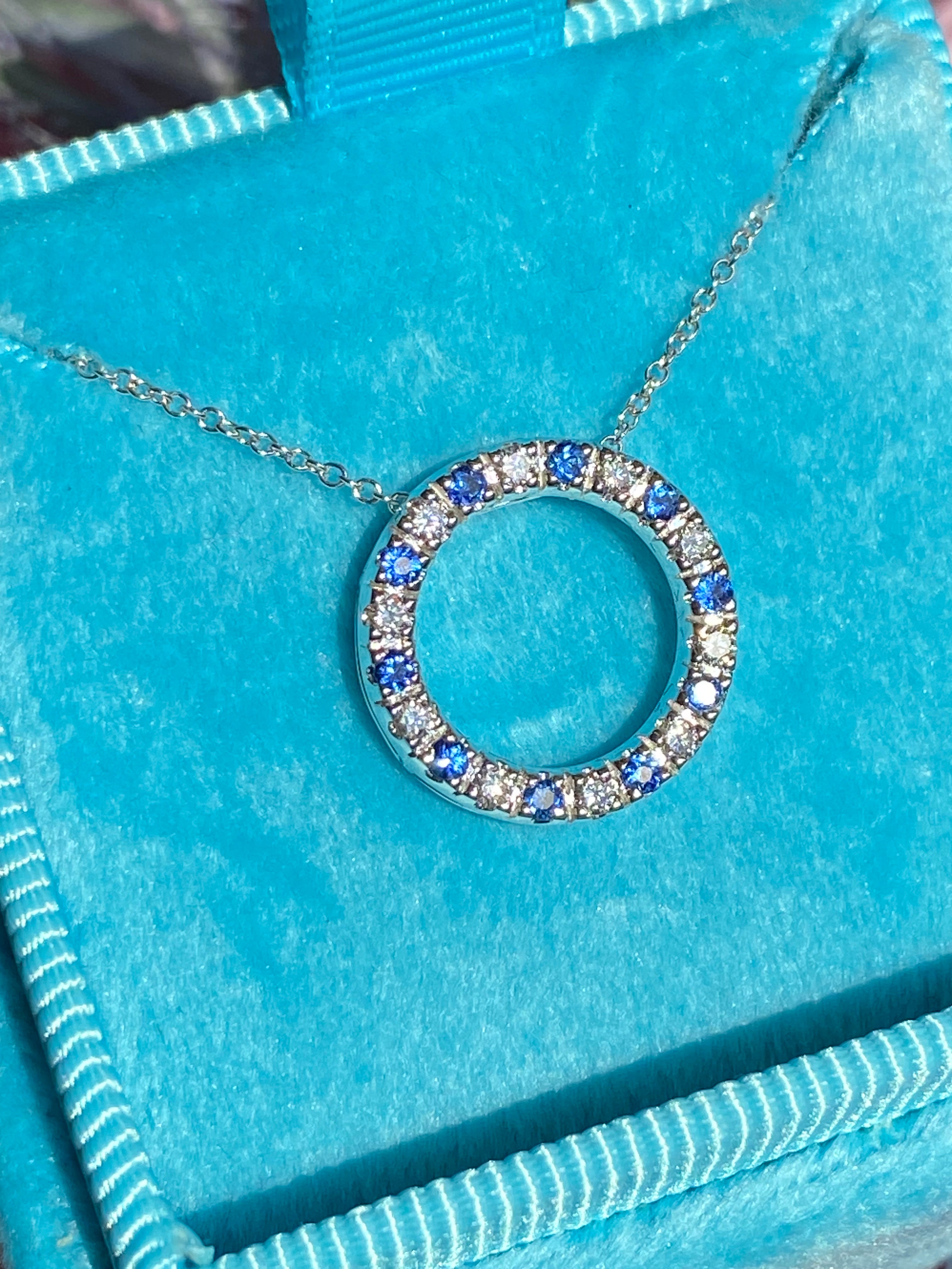 0.35 CTW Sapphire and Diamond Circle Necklace in 18ct White Gold