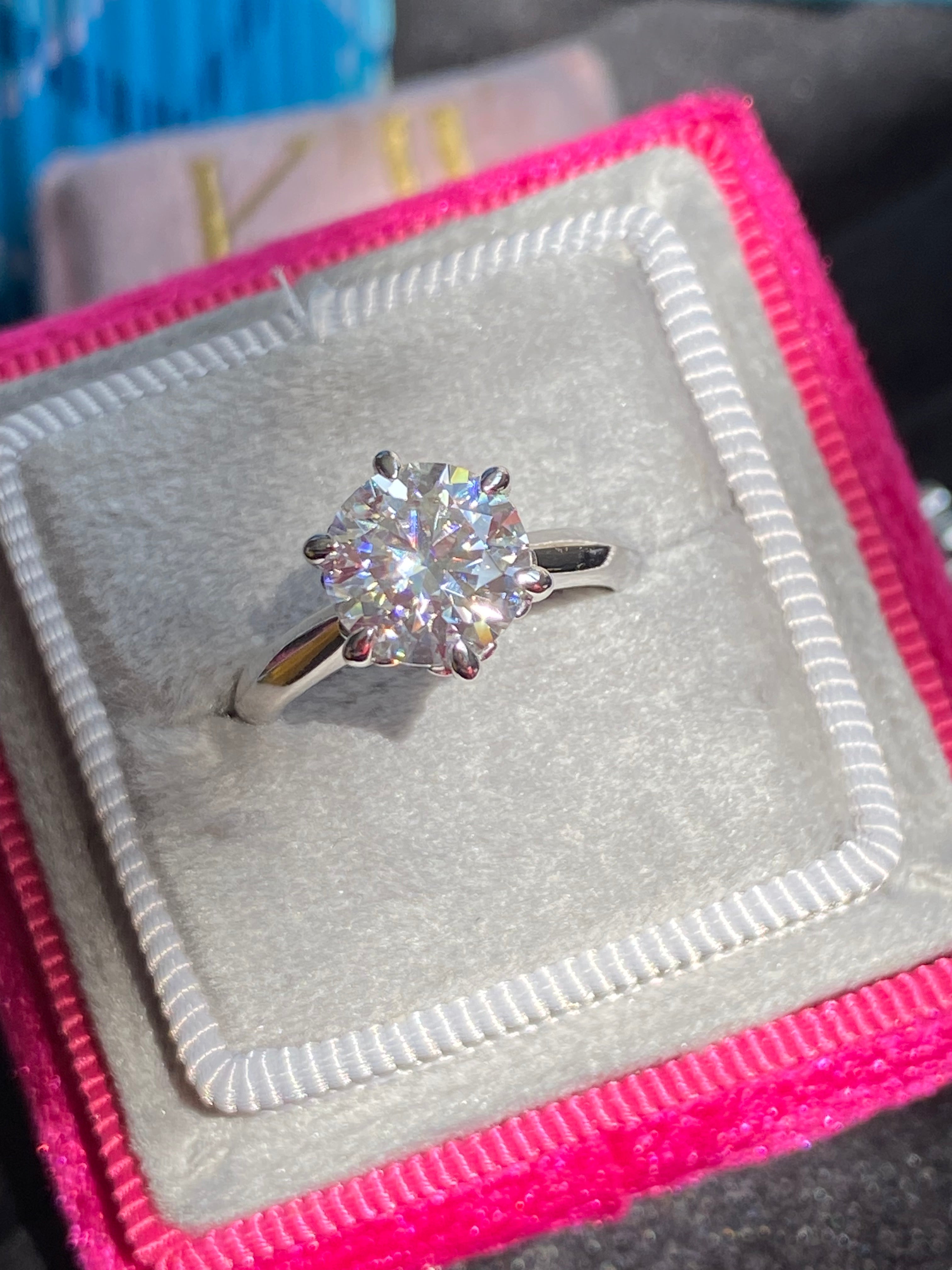 2.00 Carat Knife Edge Round Brilliant Moissanite Solitaire Ring