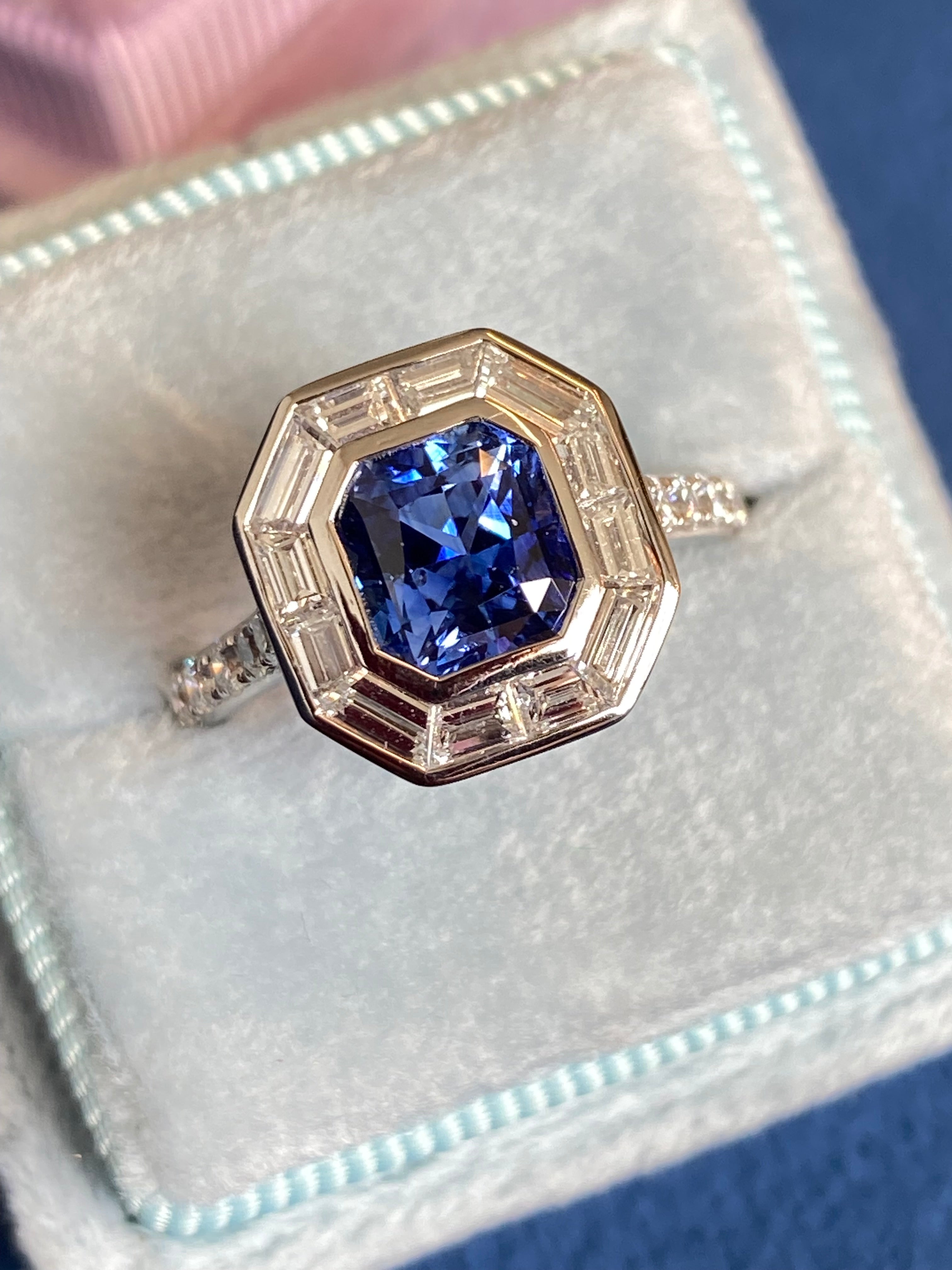 2.10 Carat Blue Ceylon Sapphire and 1.09 CTW Natural Diamond Halo Ring in Platinum