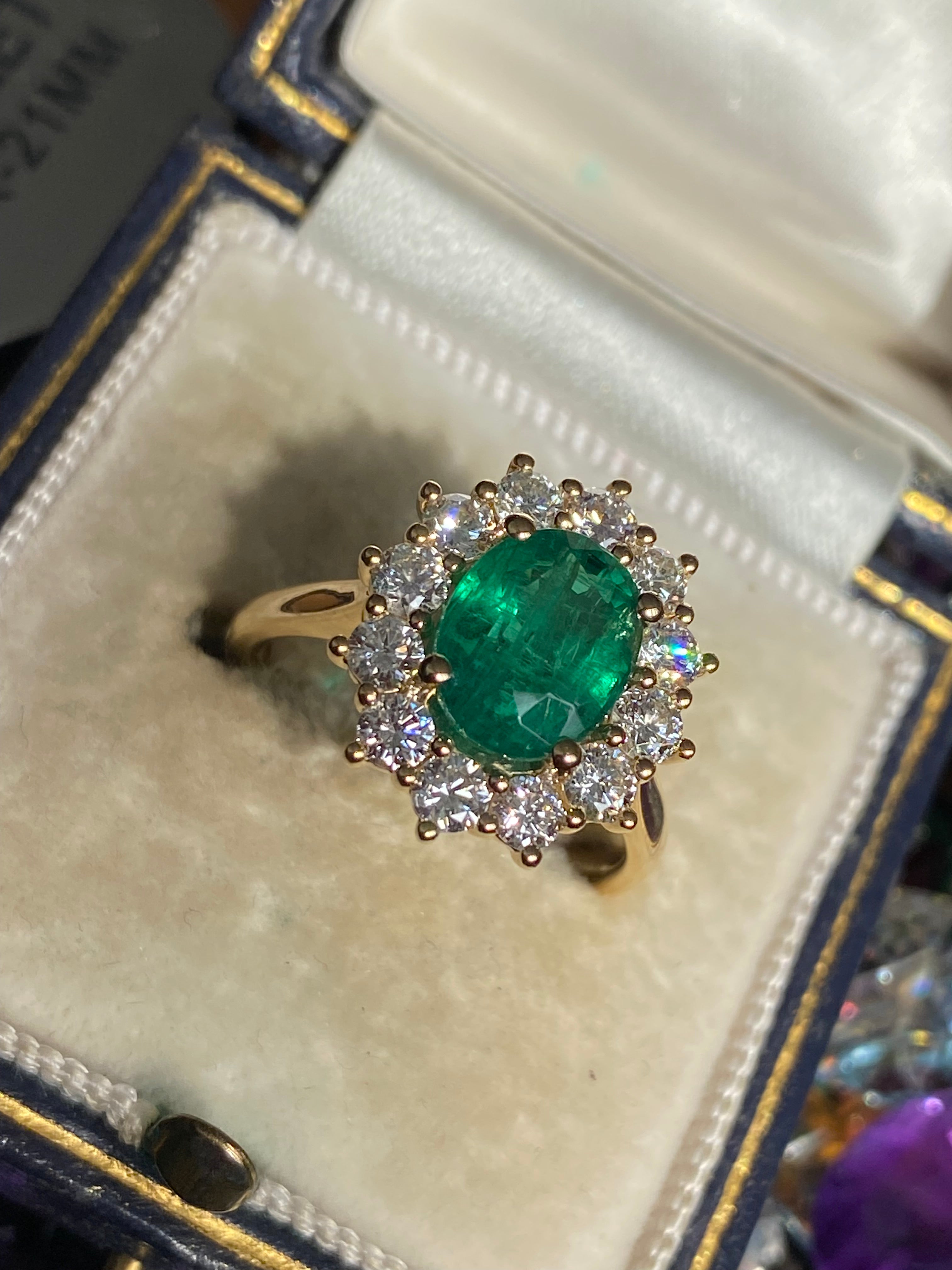 2.82 CTW Oval Cut Emerald and Natural Diamond Ring in 18ct Yellow Gold