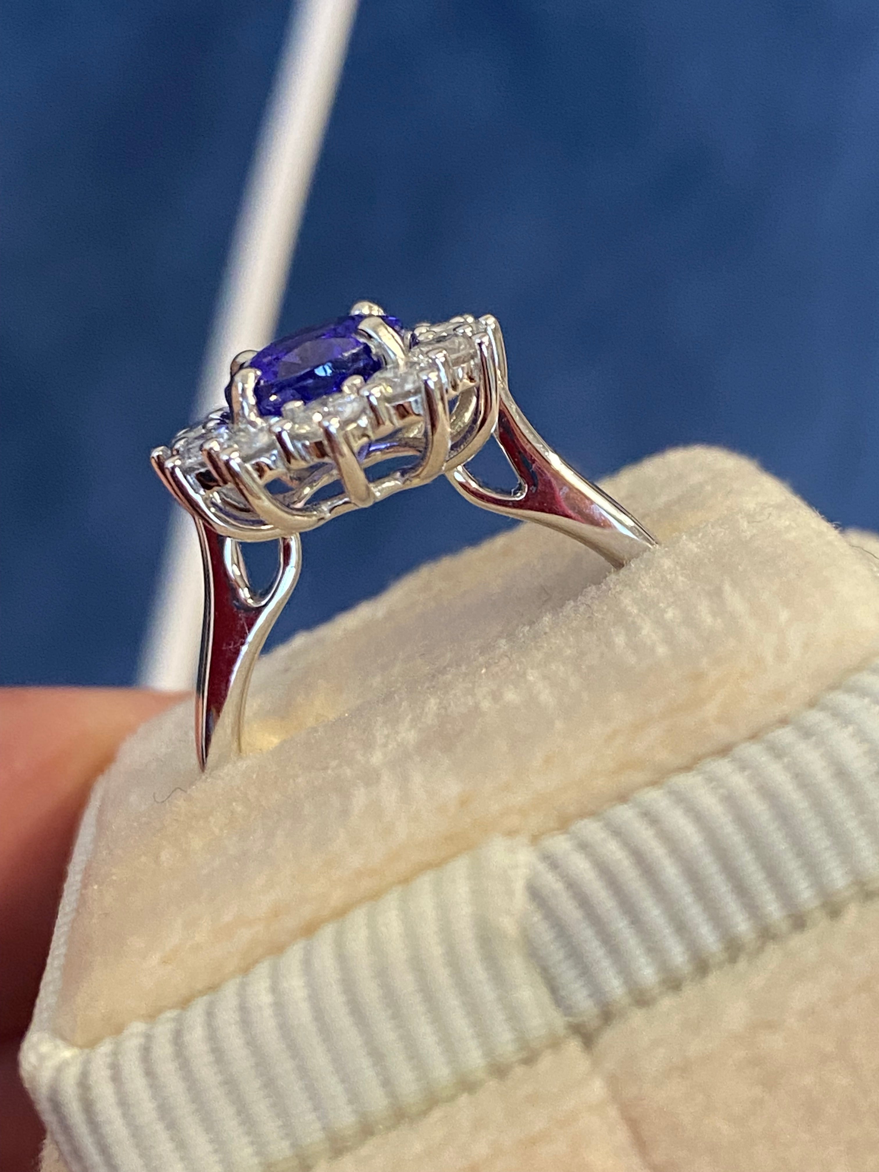 2.37 Carat Oval Cut Tanzanite and 0.93 ctw Natural Diamond Ring in Platinum