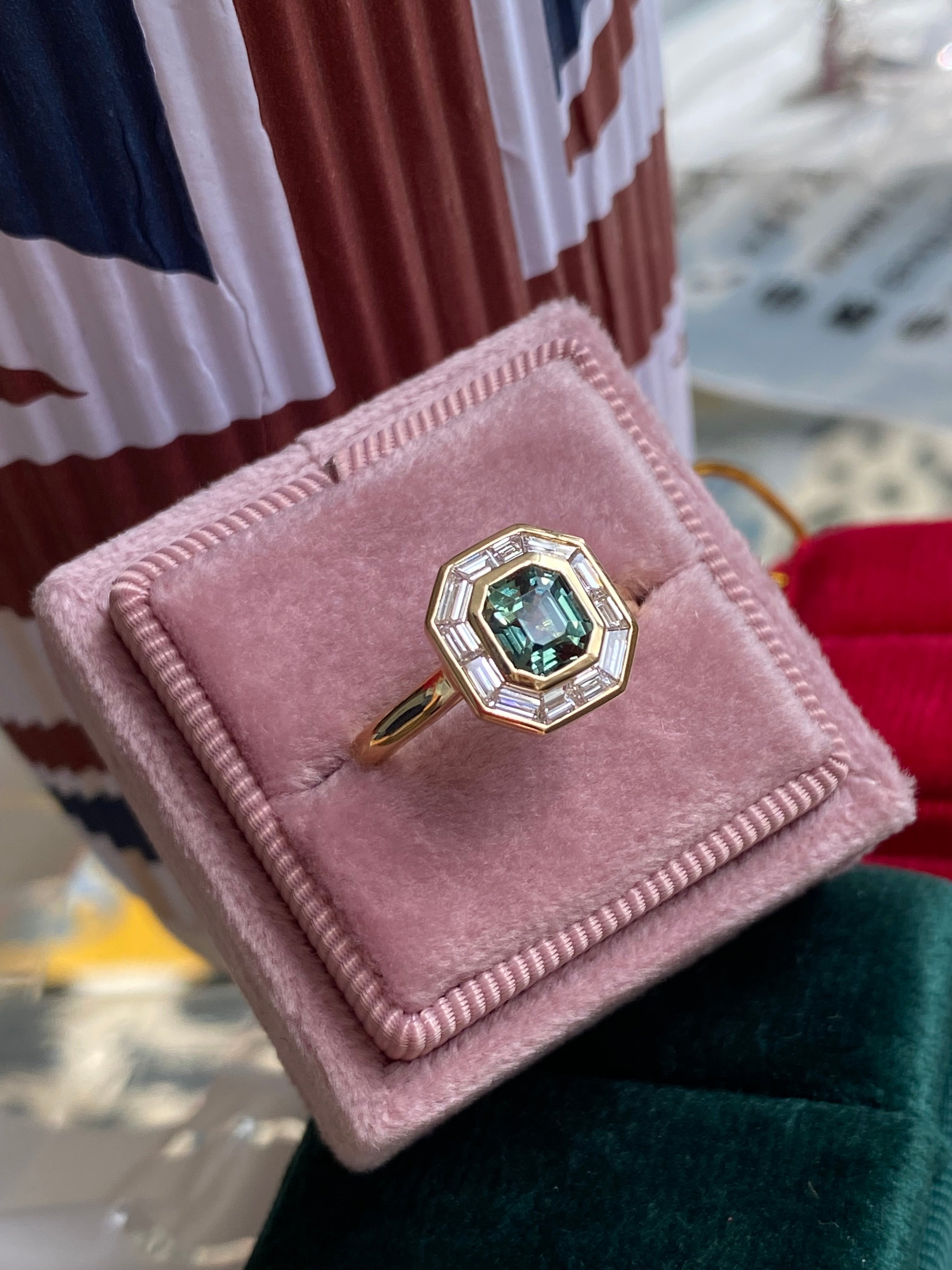 1.56 CTW Green Sapphire and Natural Diamond Ring in 18ct Yellow Gold