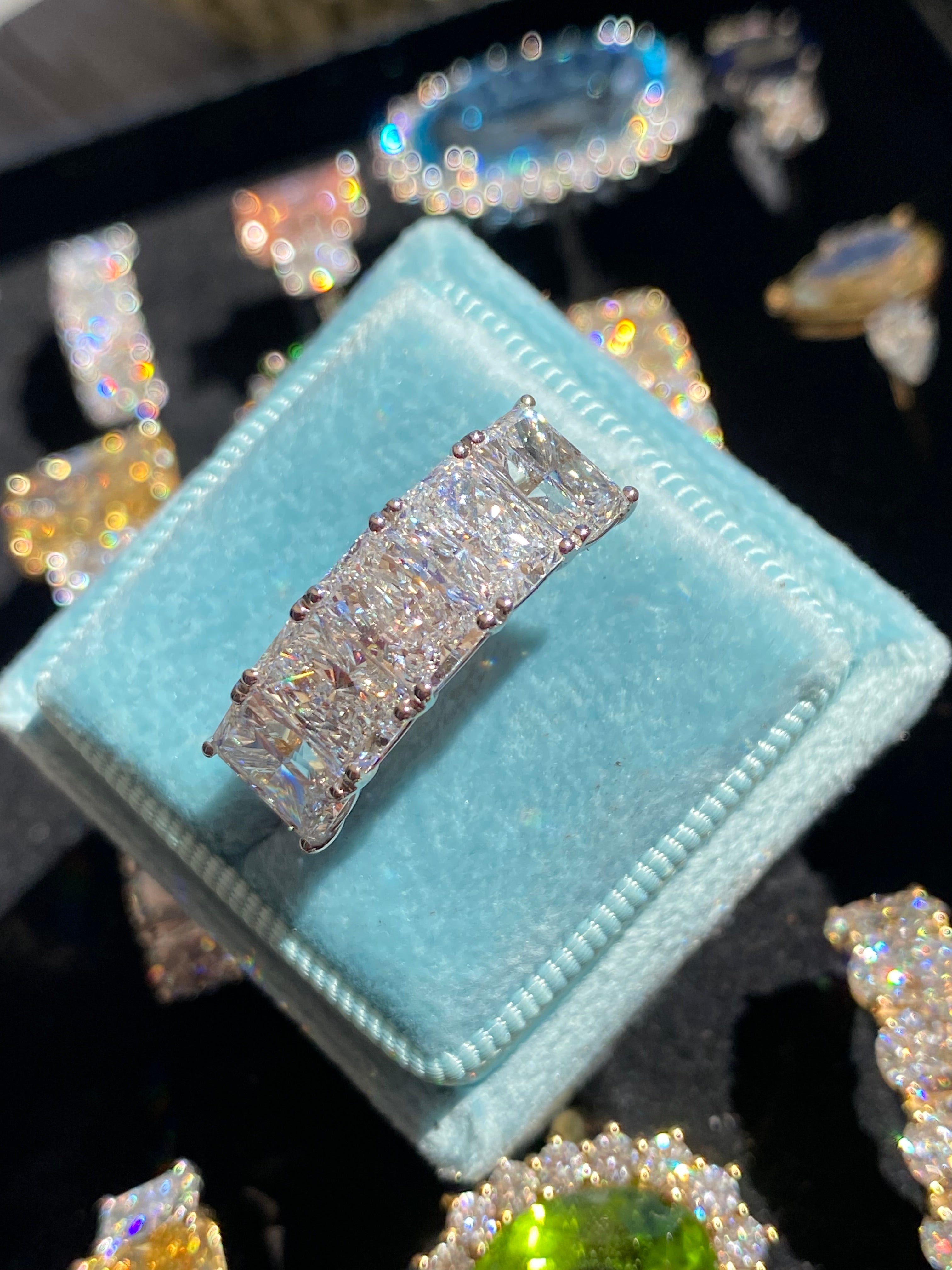 5.11 CTW Radiant Cut D Colour VS1 Lab Diamond Five Stone Ring in Platinum and 18ct Yellow Gold