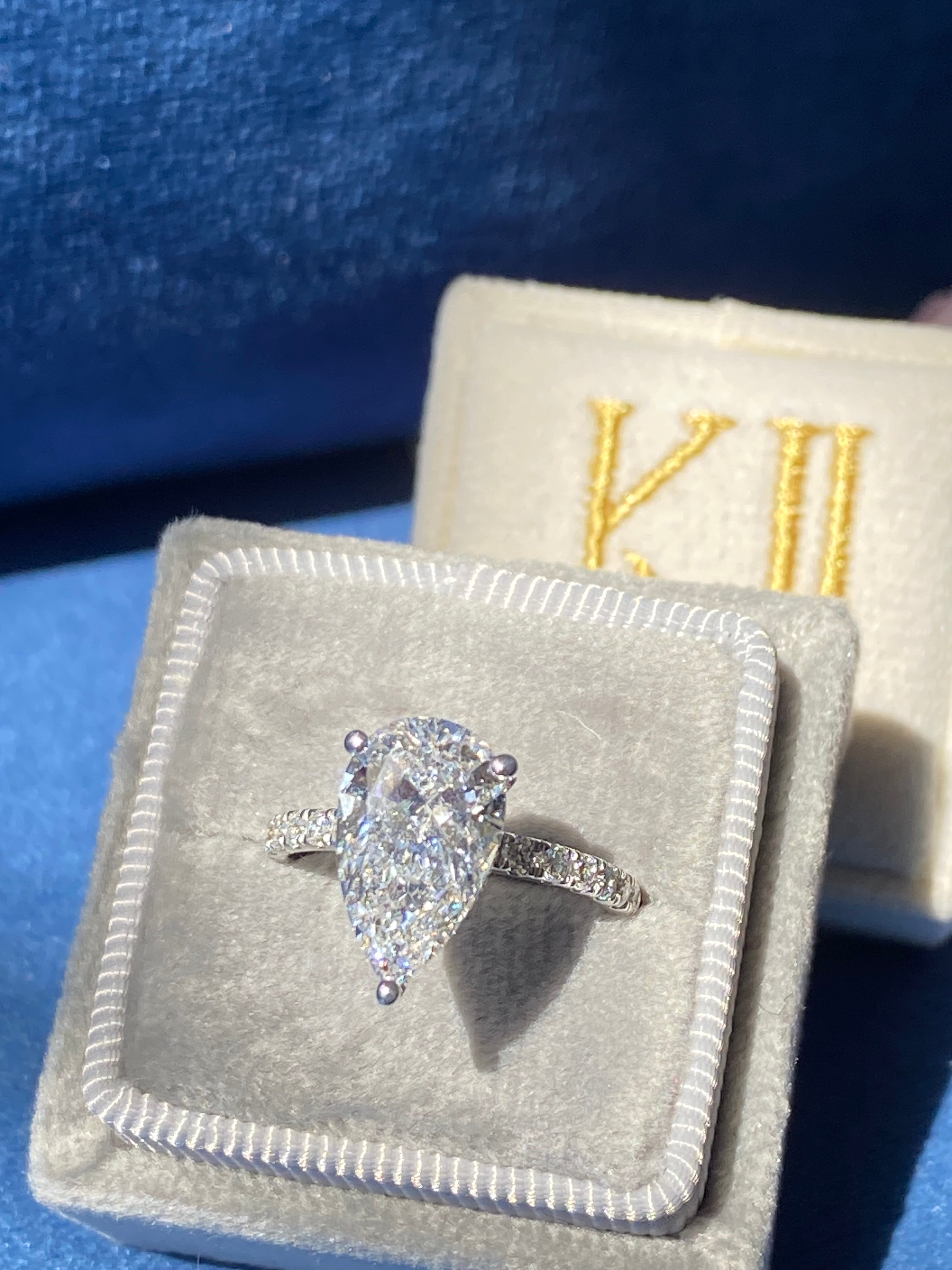 3.01 Carat Pear Cut D Colour Lab Diamond Solitaire Engagement Ring in Platinum