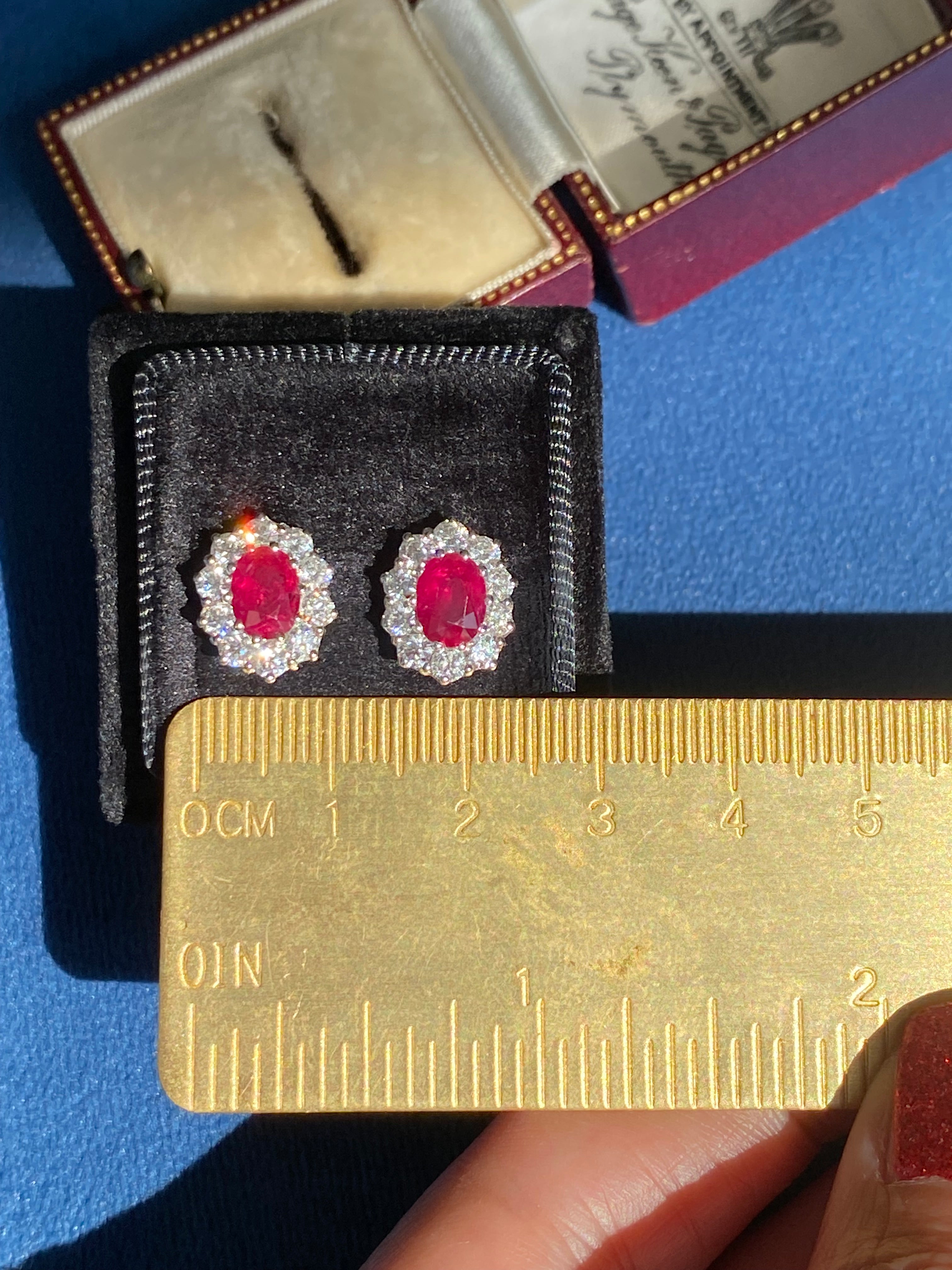 3.37 CTW Ruby and Natural Diamond Stud Earrings in 18ct White Gold