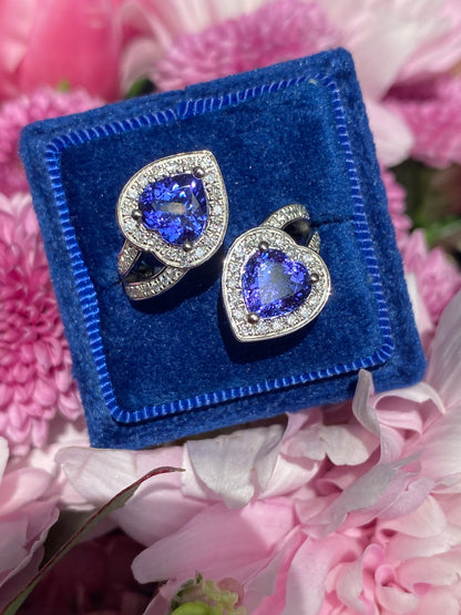 3.24ctw Heart Cut Tanzanite and Natural Diamond Ring in Platinum