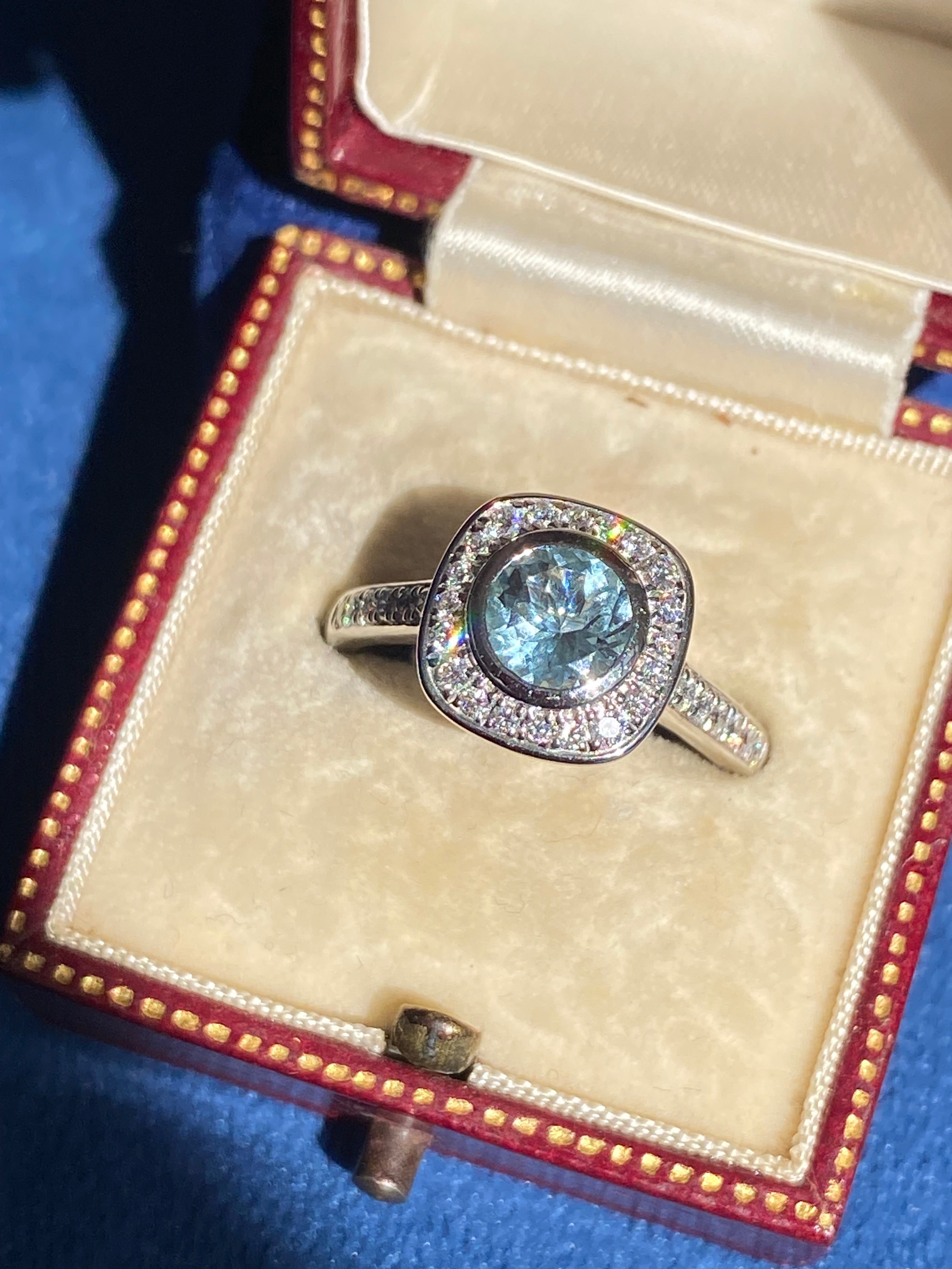 1.11 CTW Aquamarine and Natural Diamond Ring in Platinum