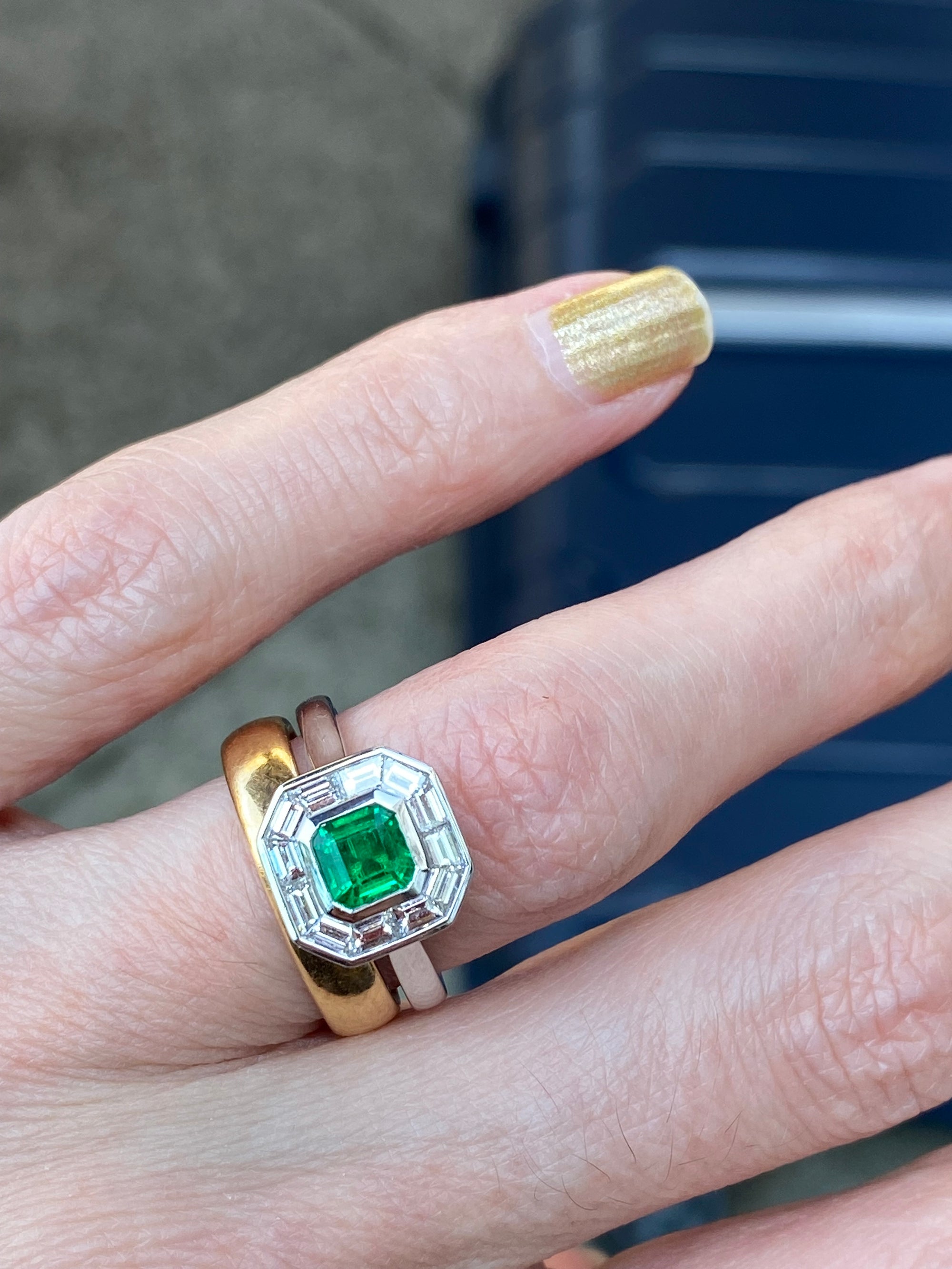 1.51 CTW Emerald and Natural Diamond Ring in Platinum