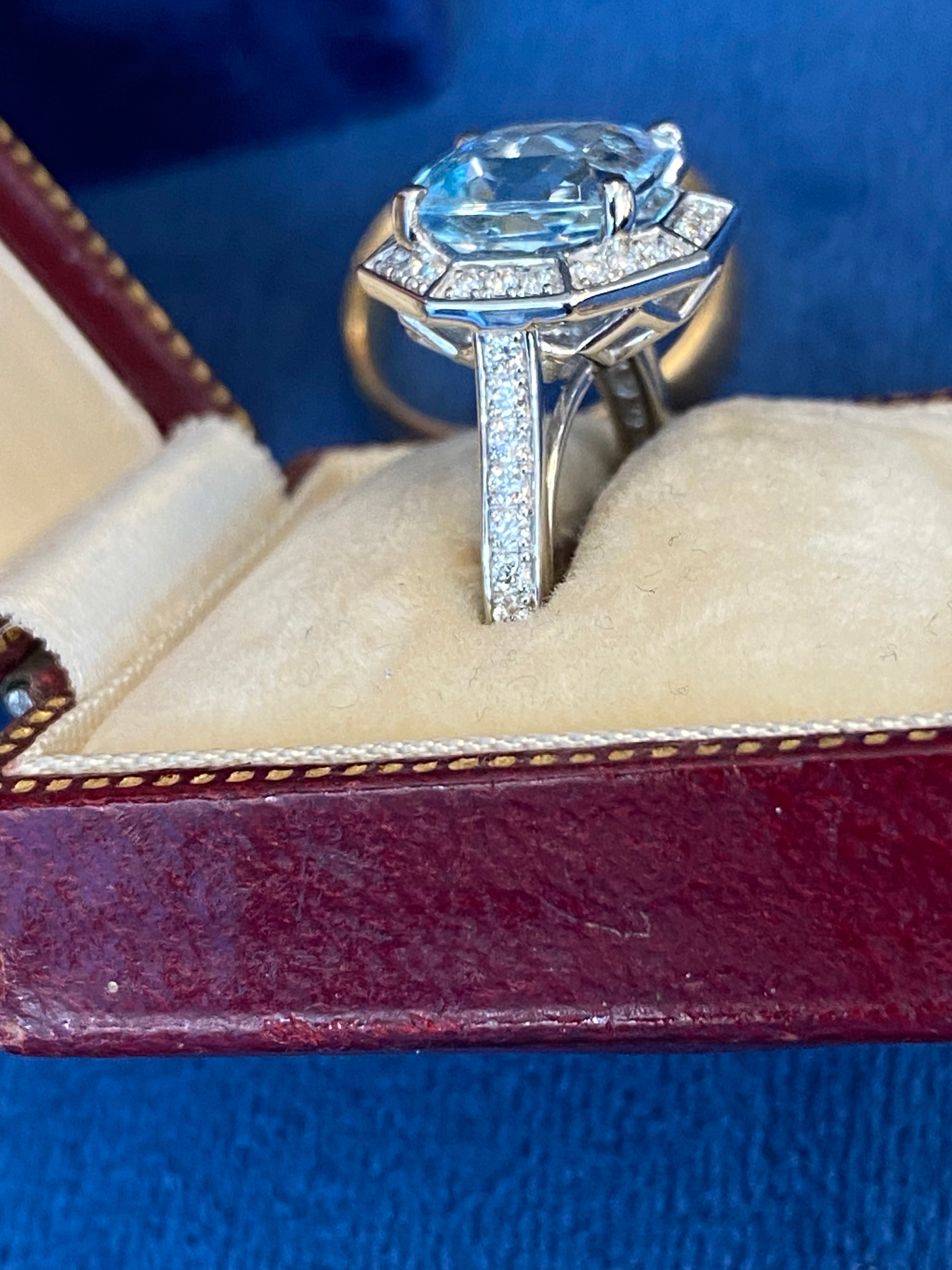 3.03 CTW Cushion Cut Art Deco Style Aquamarine and Natural Diamond Halo Engagement Ring in Platinum