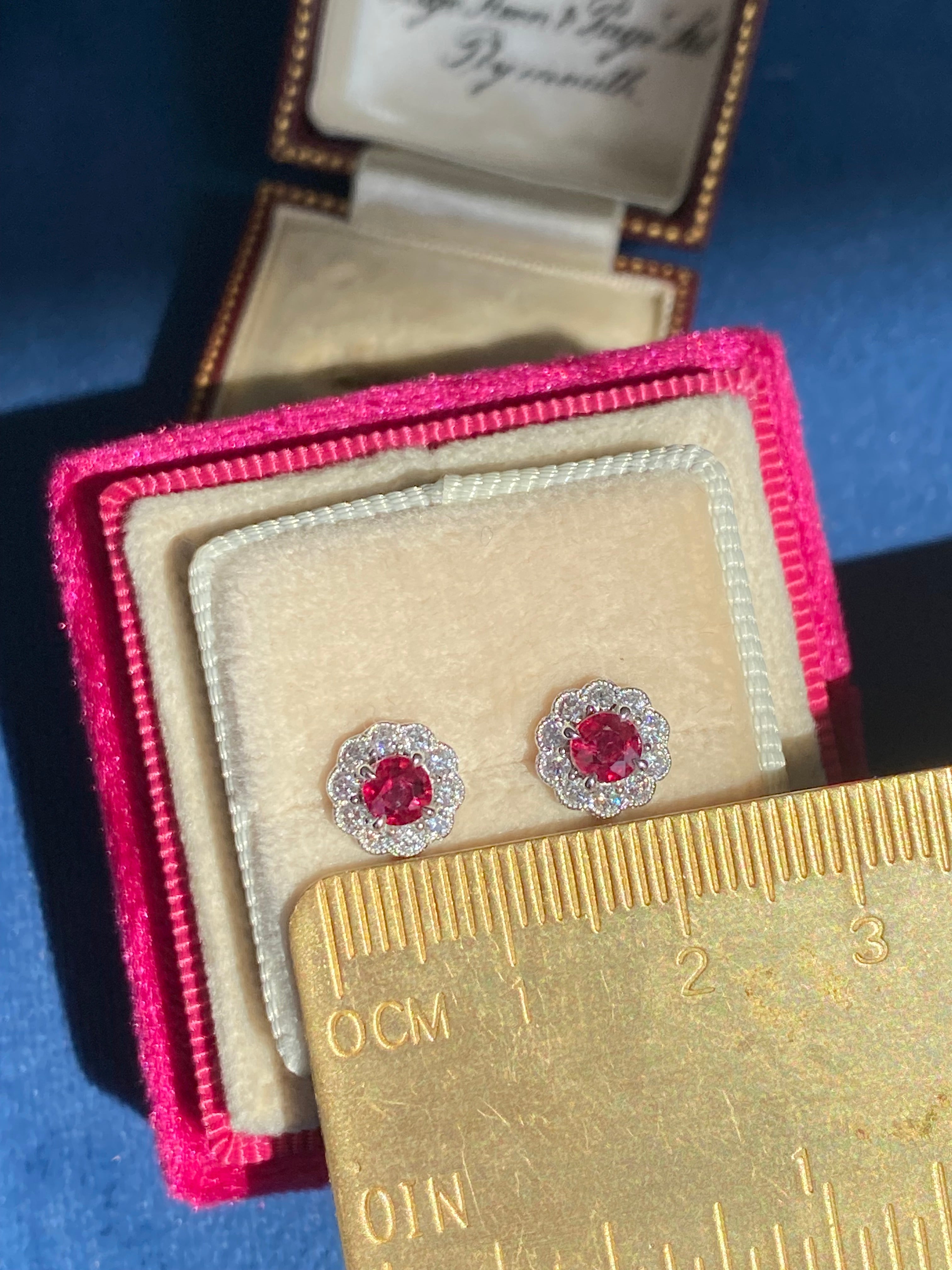 0.97 CTW Ruby and Natural Diamond Stud Earrings in 18ct White Gold