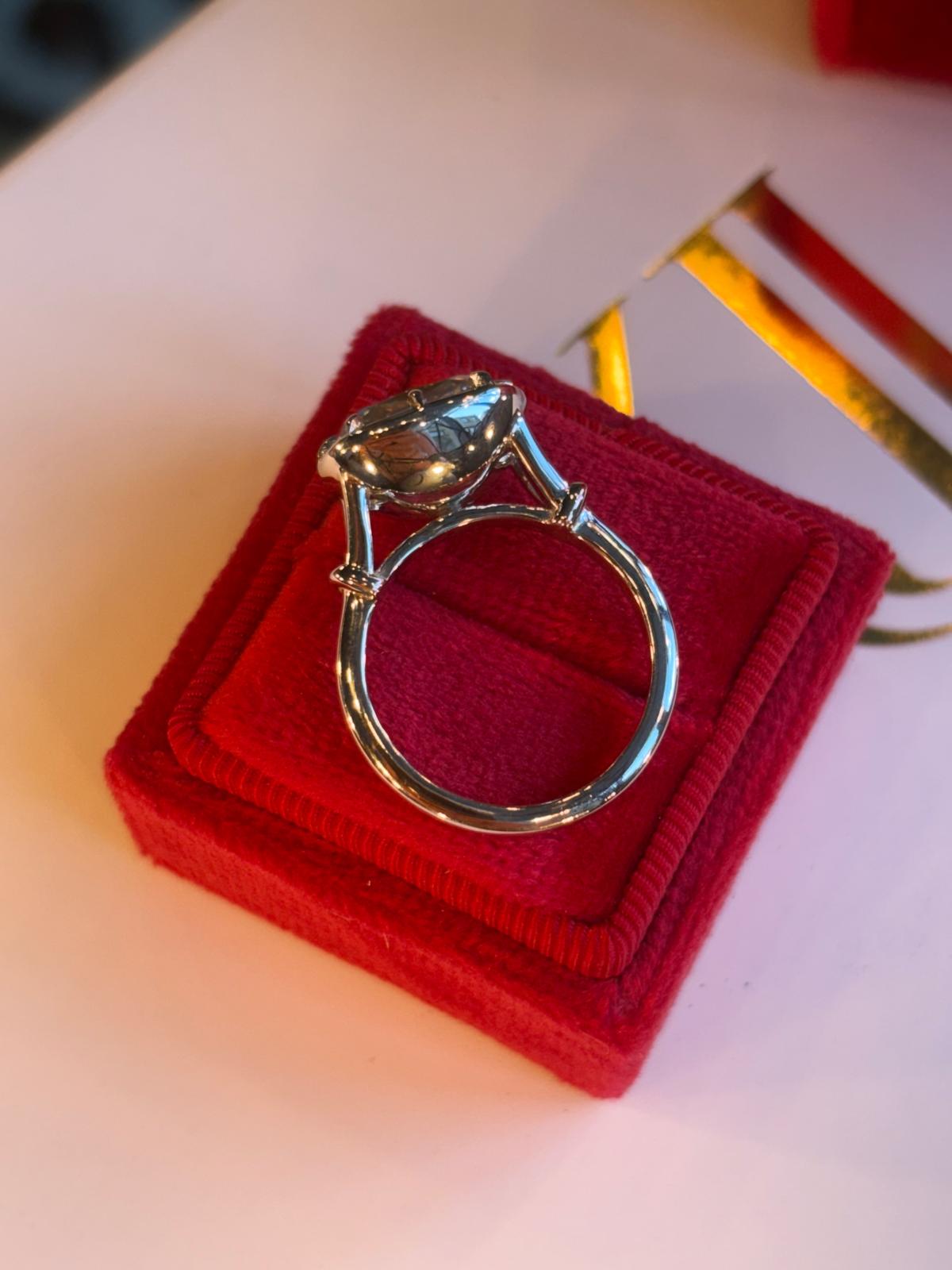 4.00 Carat Georgian Style Button Back Cushion Cut Moissanite East West Solitaire Ring in Sterling Silver