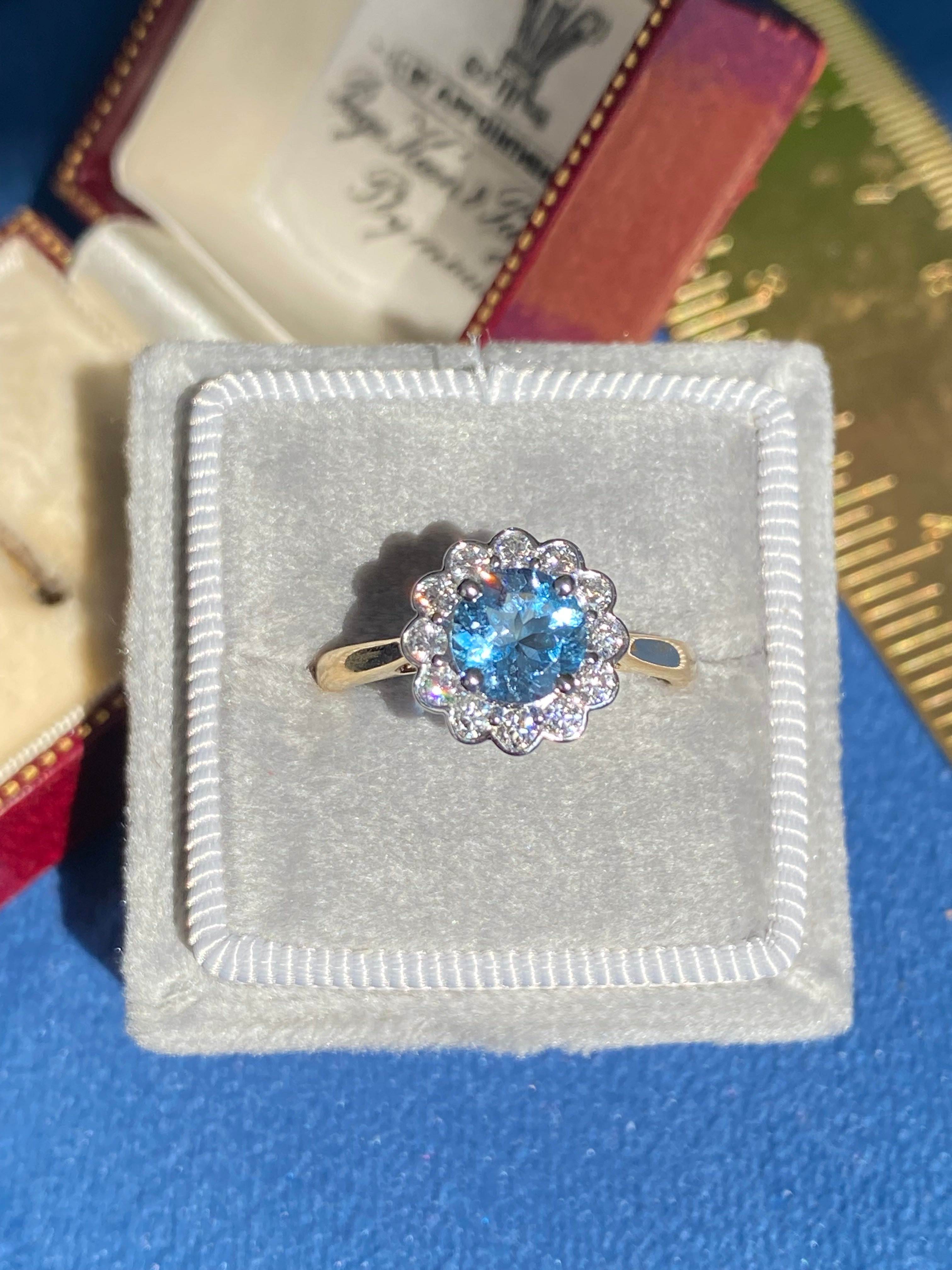 1.24 CTW Aquamarine and Natural Diamond Ring in Platinum and 18ct Yellow Gold