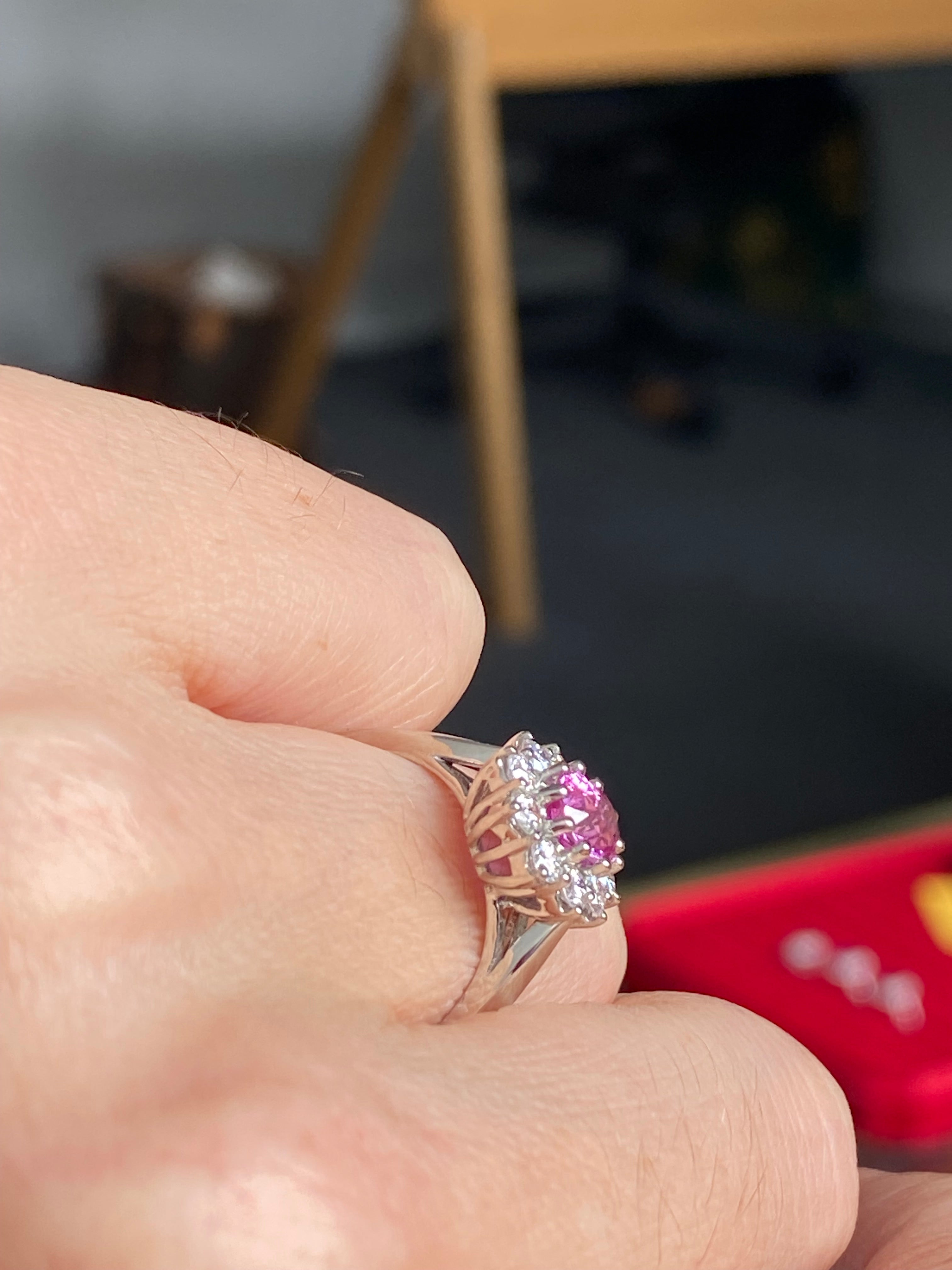 1.81 CTW Pink Sapphire and Natural Diamond Ring in Platinum