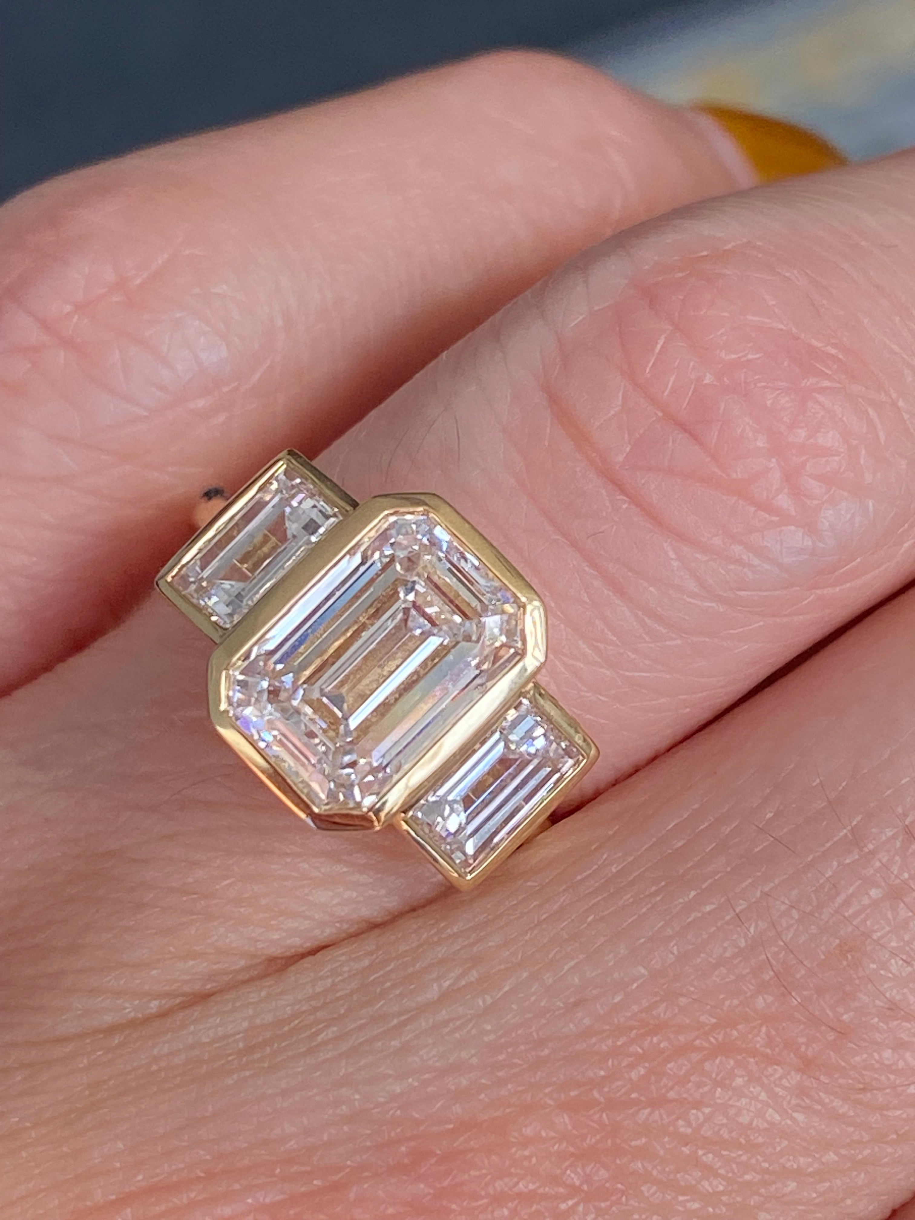 4.32 CTW Emerald Cut Bezel Set Lab Diamond Ring in 18ct Yellow Gold